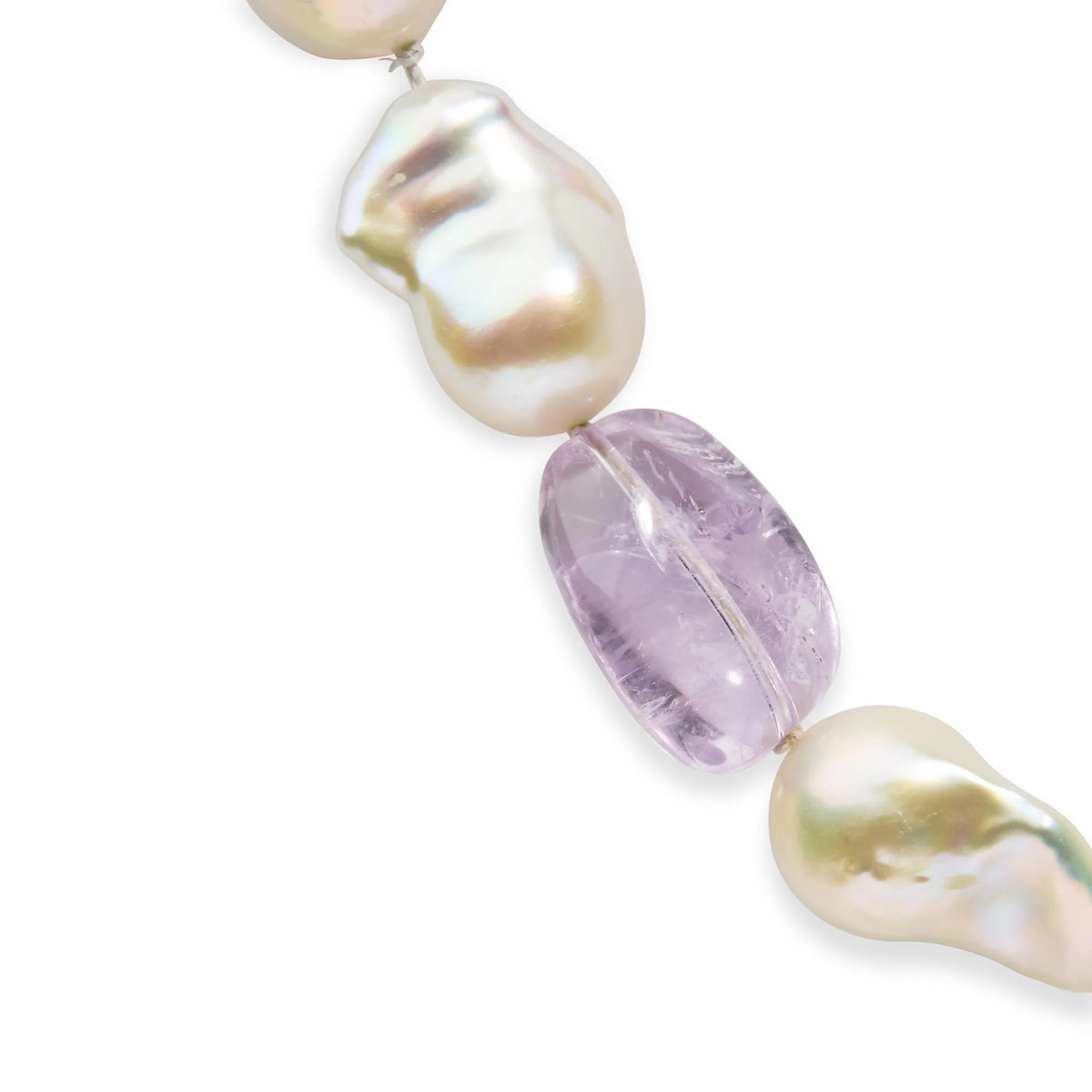 14K Yellow Citrine, Amethyst, and Baroque Pearl Strand Necklace - 18&quot; Inches