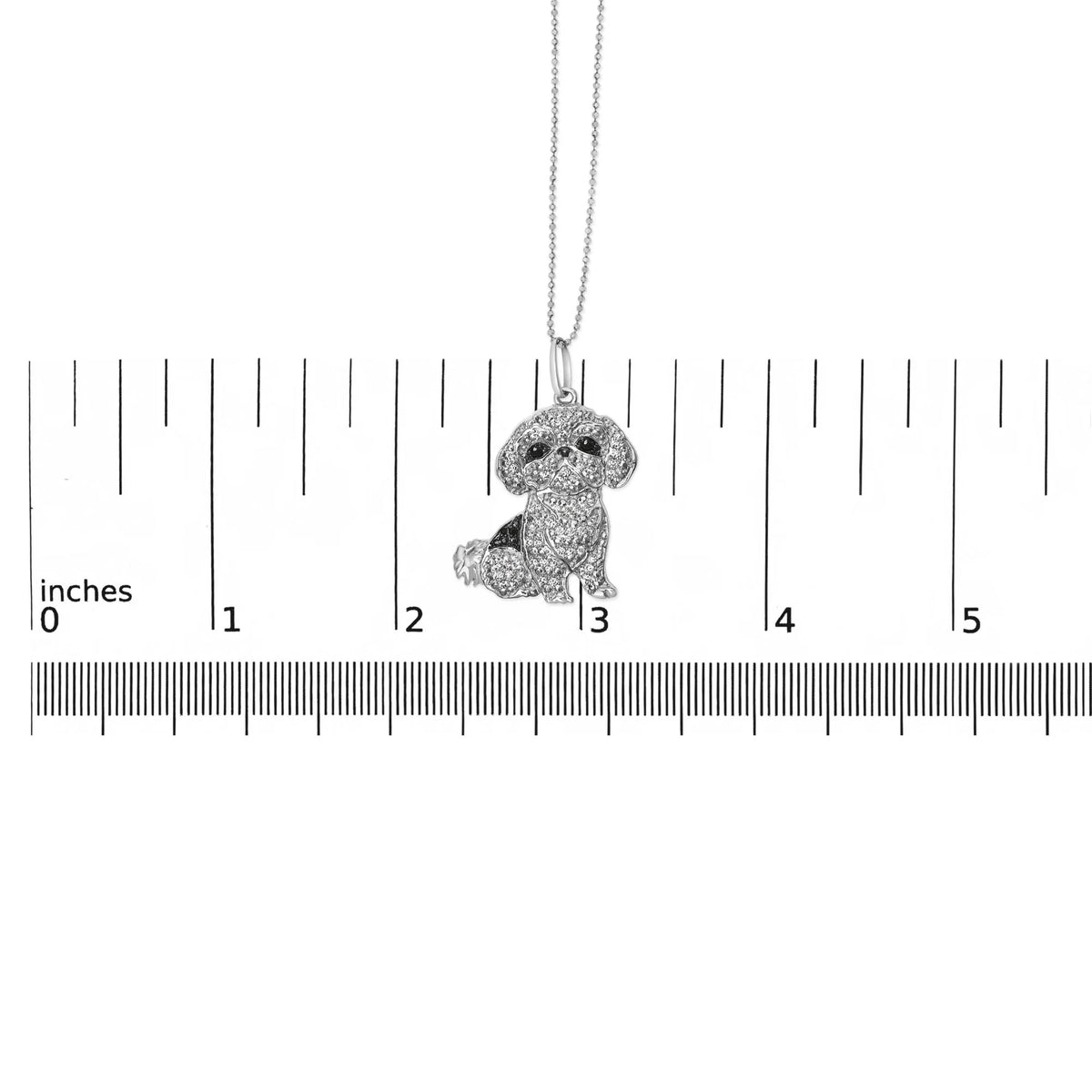 .925 Sterling Silver 1/2 Cttw White and Black Diamond Shih Tzu Dog 18&quot; Pendant Necklace (I-J Color, I2-I3 Clarity)