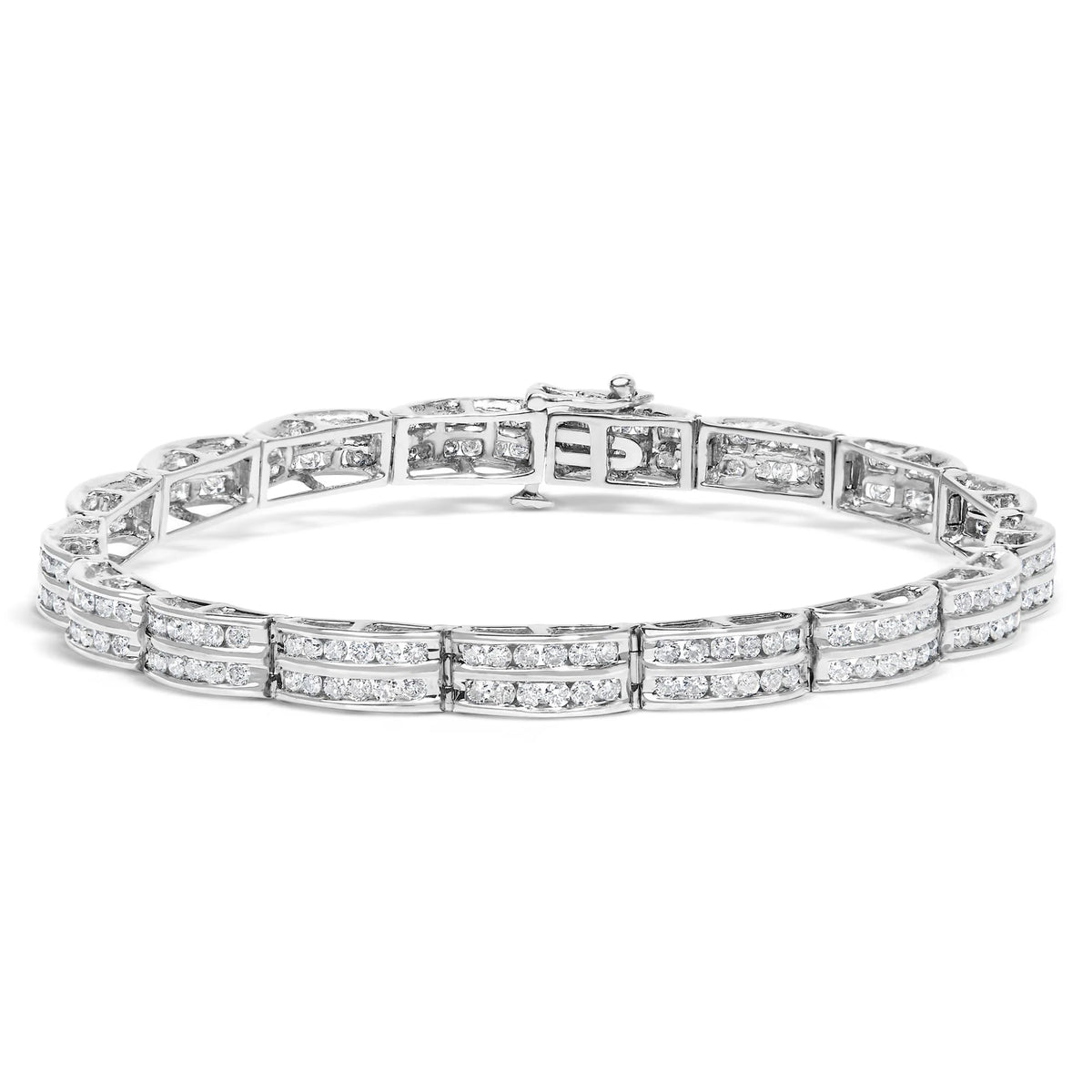 14K White Gold 3 1/5 Cttw Channel Set Diamond Double Row Tennis Bracelet (H-I Color, I1-I2 Clarity) - 7&quot; Inches