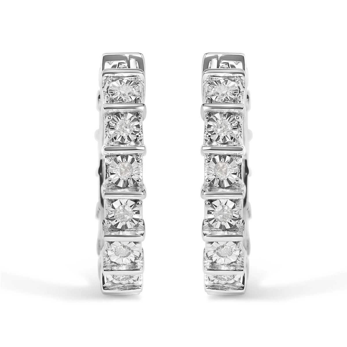 .925 Sterling Silver 1/2 Cttw Diamond Bar and Plate Eternity Hoop Earrings (I-J Color, I3 Clarity)