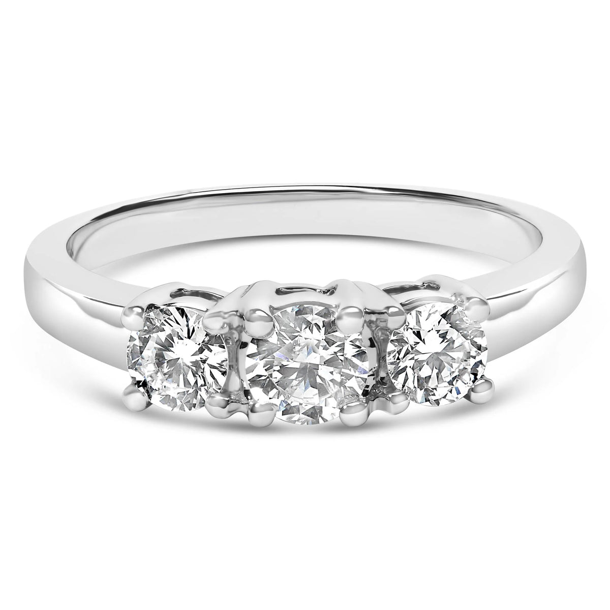 14K White Gold  3/4 Cttw Lab Grown Diamond 3 Stone Ring Band (F-G Color, VS2-SI1 Clarity)