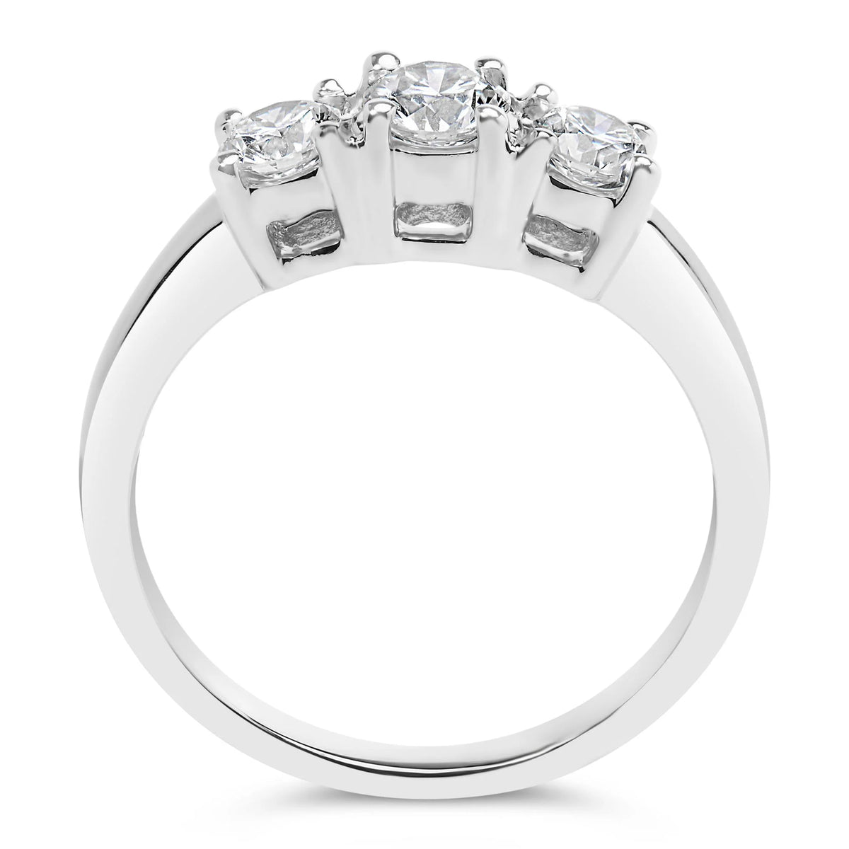 14K White Gold  3/4 Cttw Lab Grown Diamond 3 Stone Ring Band (F-G Color, VS2-SI1 Clarity)