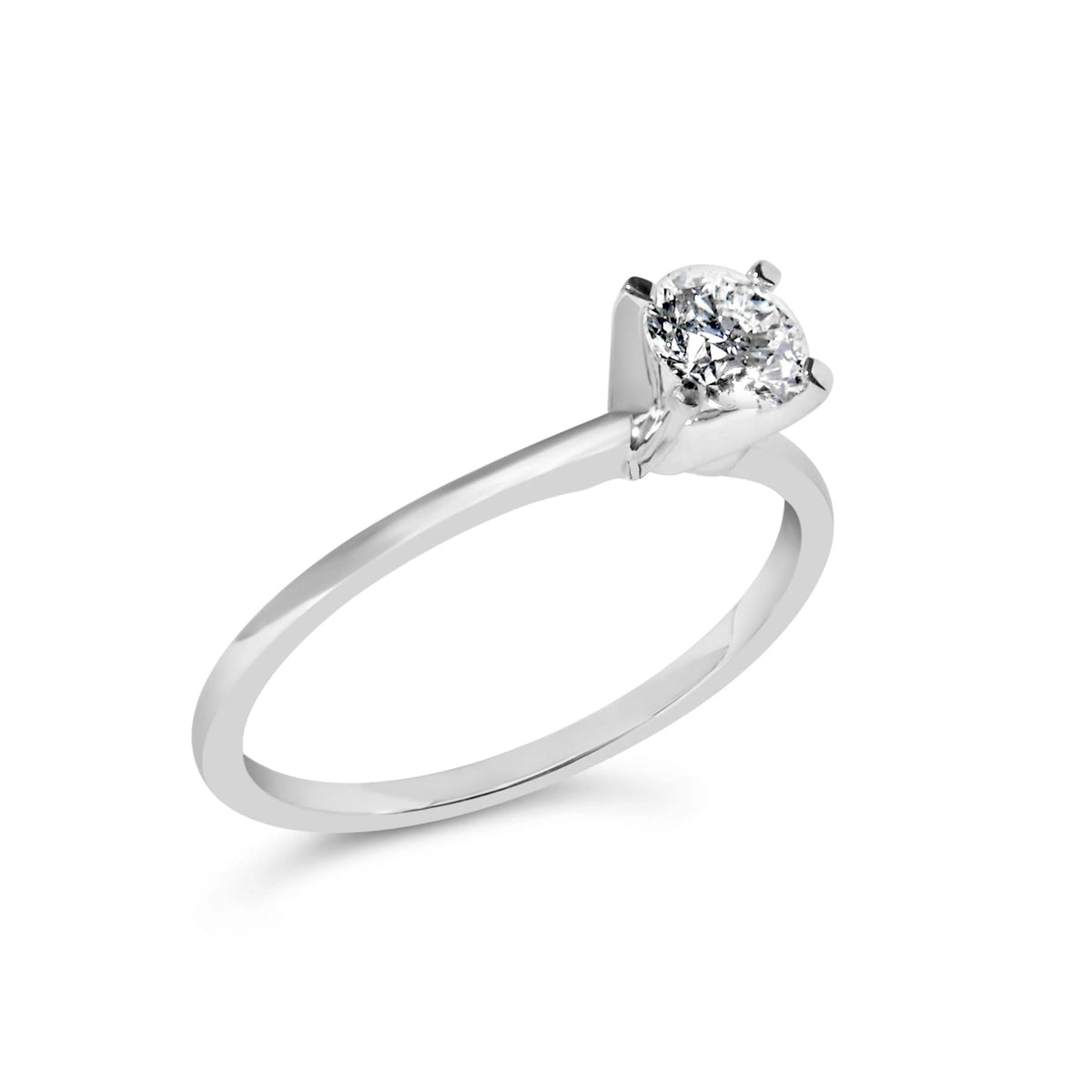 14K White Gold 1/2 Cttw Round Lab Grown Diamond 4 Prong Solitaire Engagement Ring (F-G Color, VS2-SI1 Clarity)