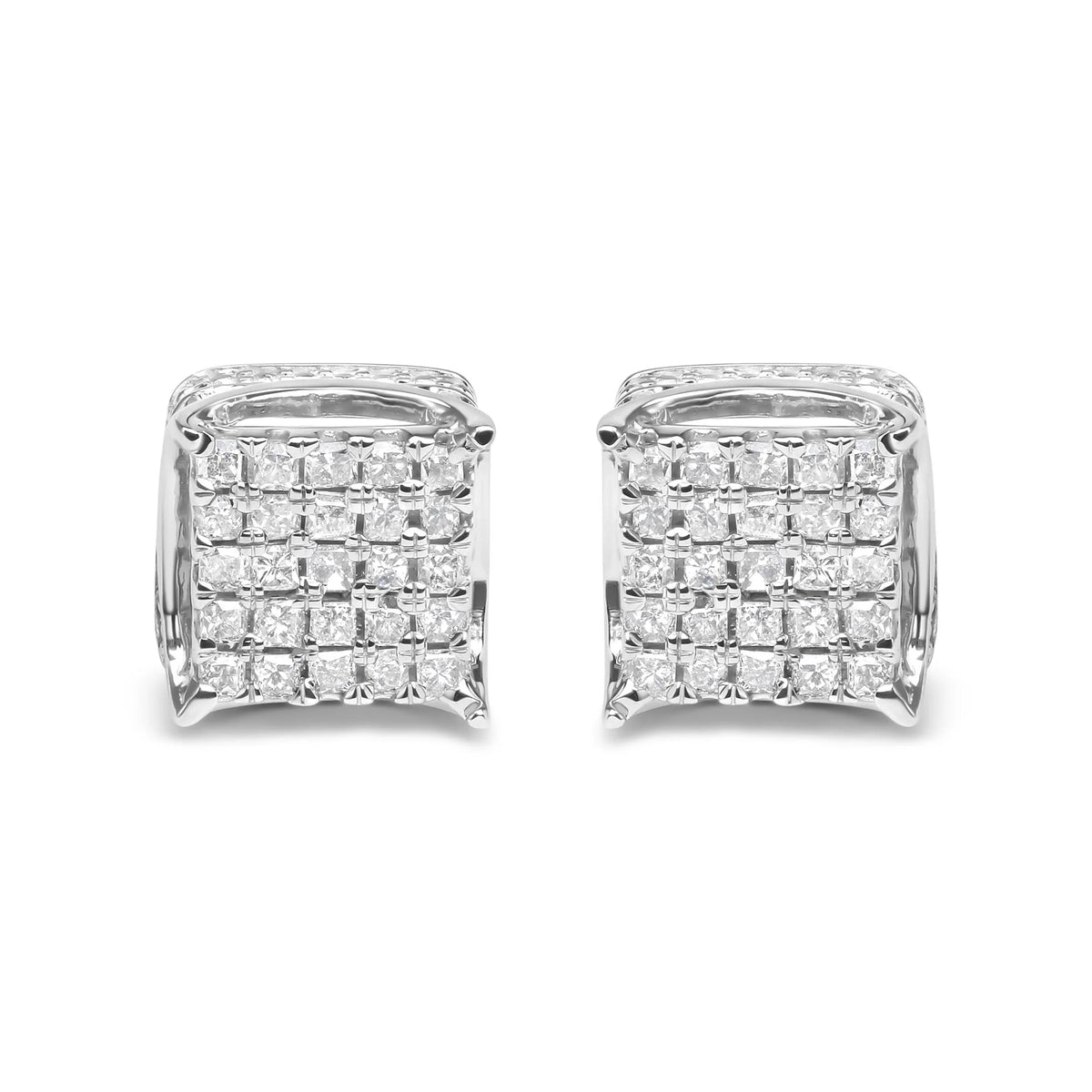 10K White Gold 1/2 Cttw Princess Cut Diamond Square Shaped Multi Stone Stud Earrings (H-I Color, SI1-SI2 Clarity)