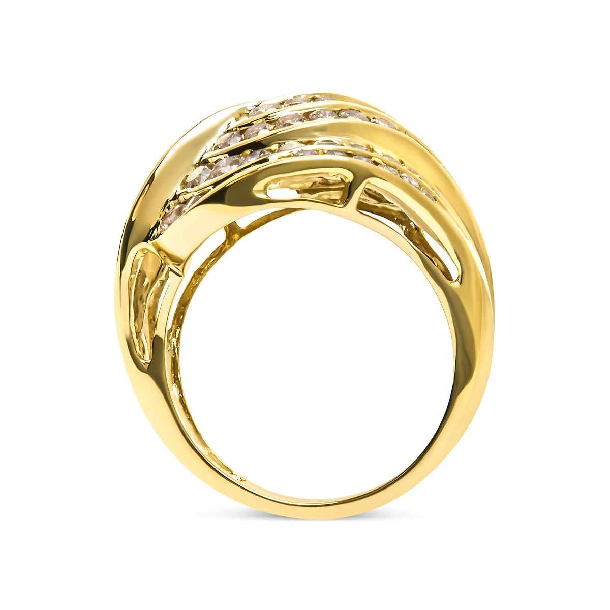 10K Yellow Gold 2.0 Cttw Channel Set Diamond Cocktail Swirl Band Ring (K-L Color, I1-I2 Clarity)