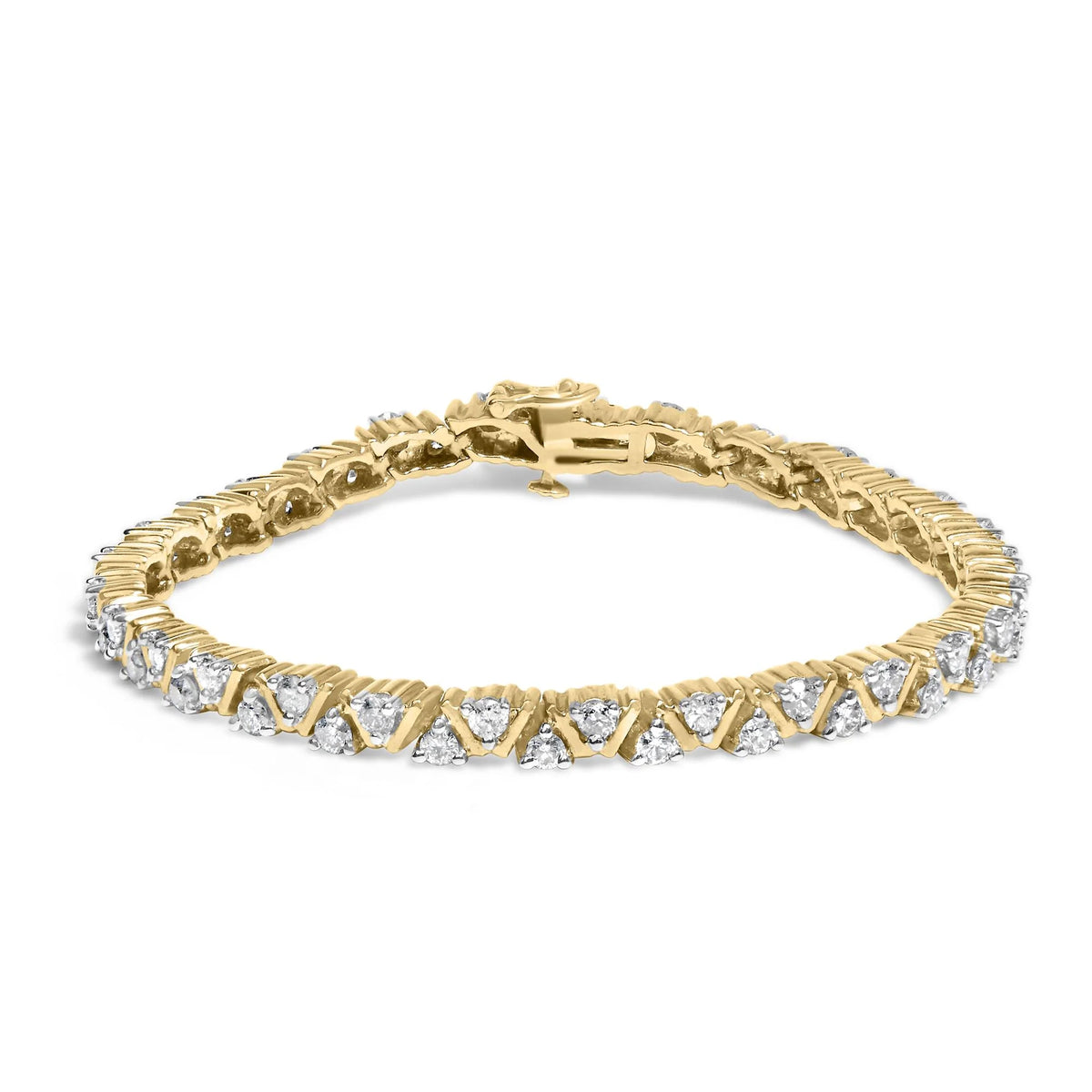 14K Yellow Gold 4.00 Cttw Diamond Triangle Link Tennis Bracelet (H-I Color, I1-I2 Clarity) - 7&quot; Inches