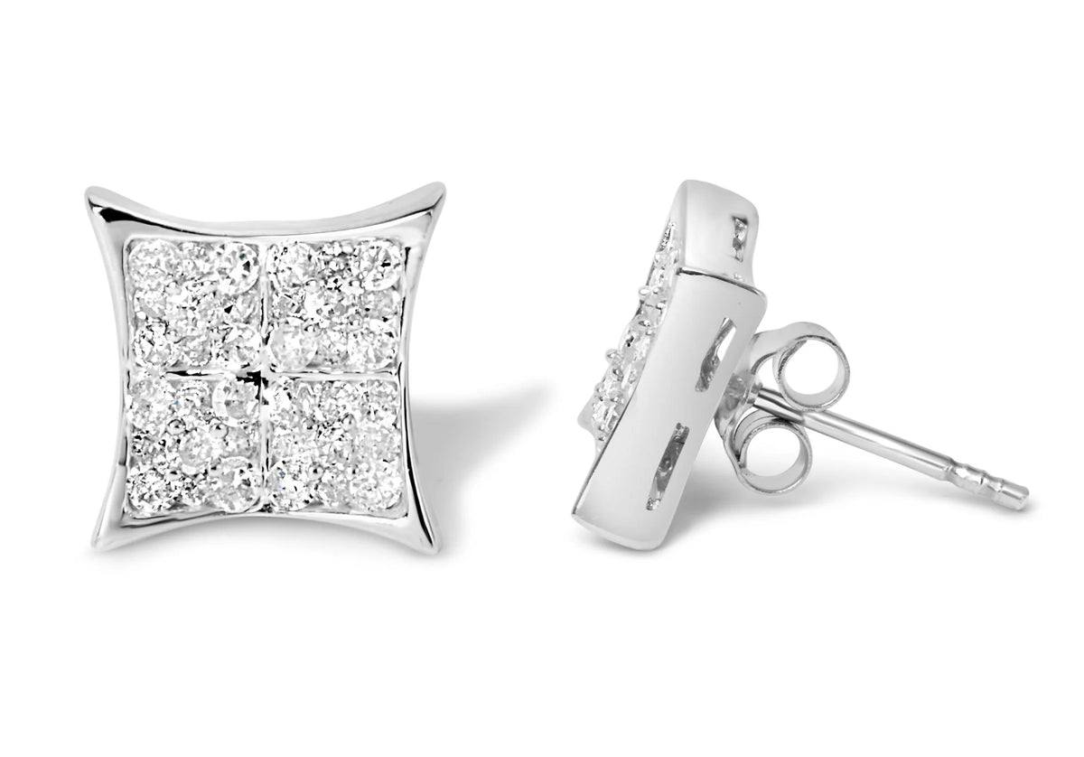 .925 Sterling Silver 3/4 Cttw Diamond Composite Curved Square Stud Earring (I-J Color, I3 Clarity)