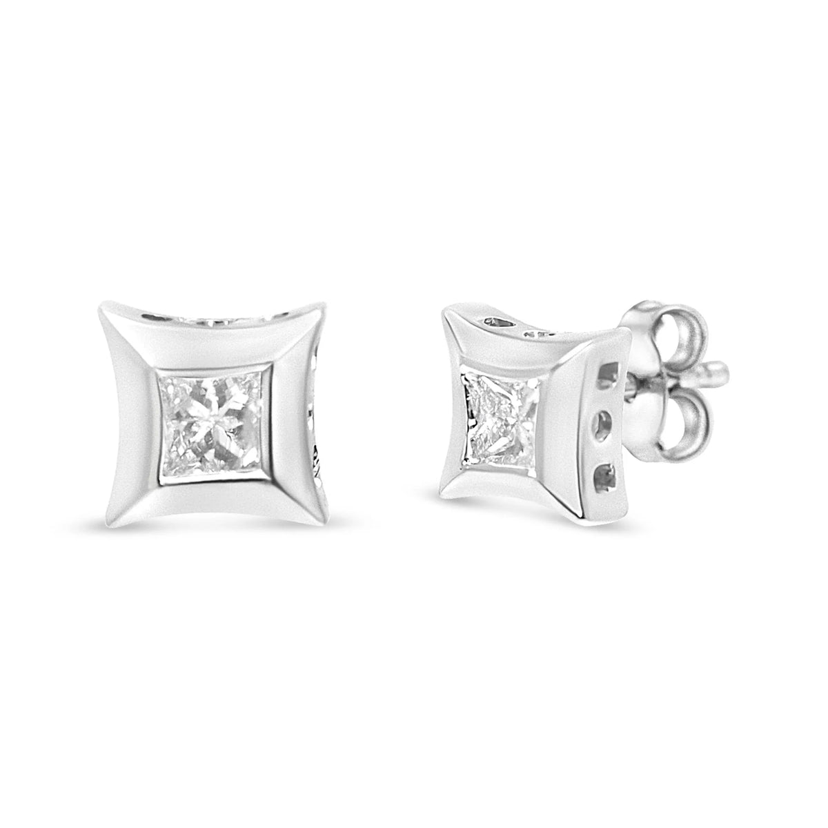 10K White Gold 1/3 Cttw Invisible Set Style Princess-Cut Diamond Stud Earrings (H-I Color, SI2-I1 Clarity)