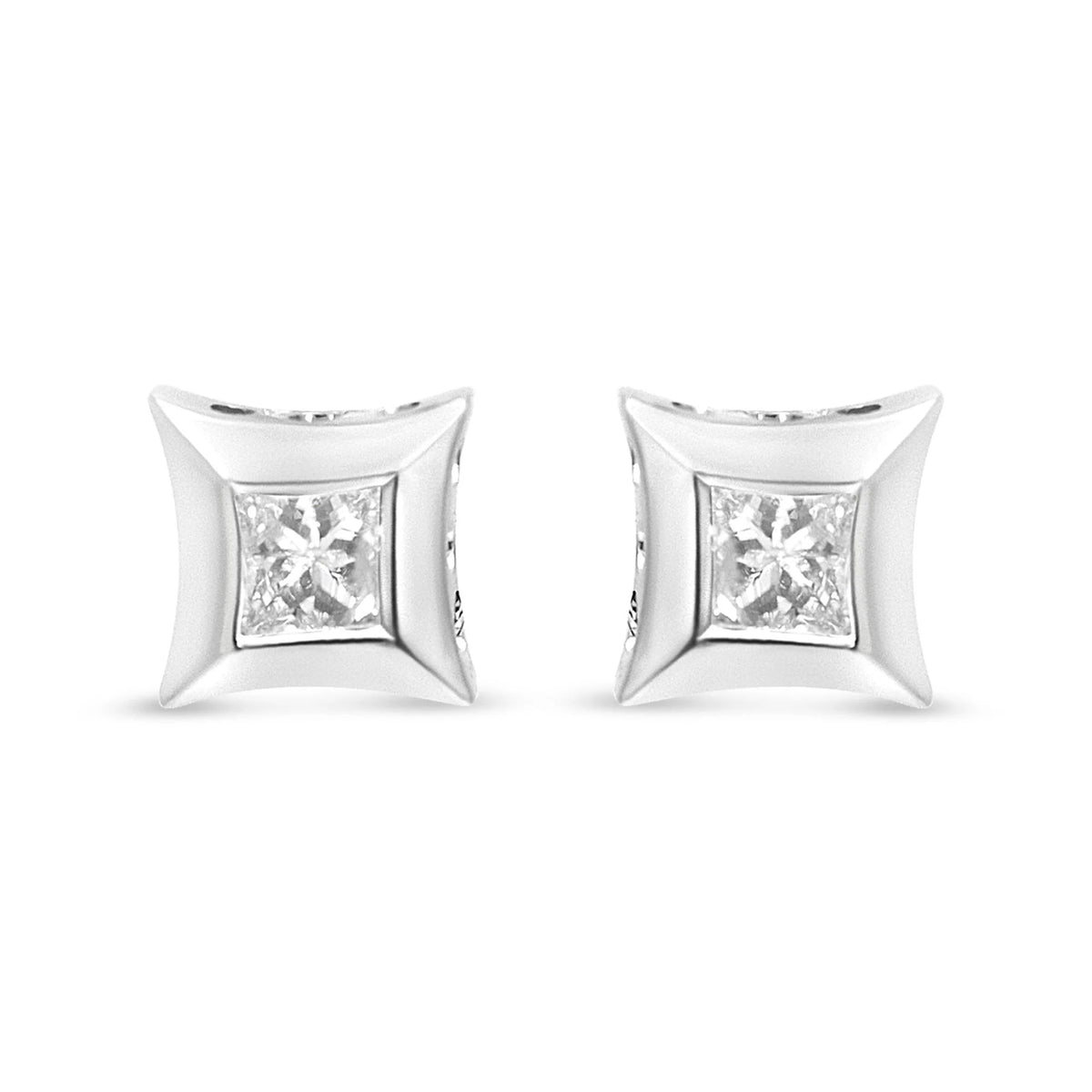 10K White Gold 1/3 Cttw Invisible Set Style Princess-Cut Diamond Stud Earrings (H-I Color, SI2-I1 Clarity)