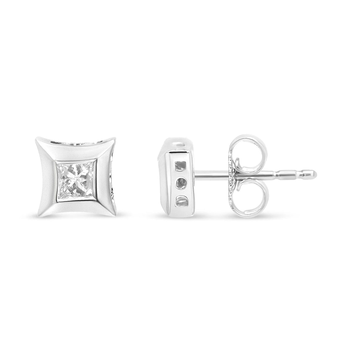 10K White Gold 1/3 Cttw Invisible Set Style Princess-Cut Diamond Stud Earrings (H-I Color, SI2-I1 Clarity)