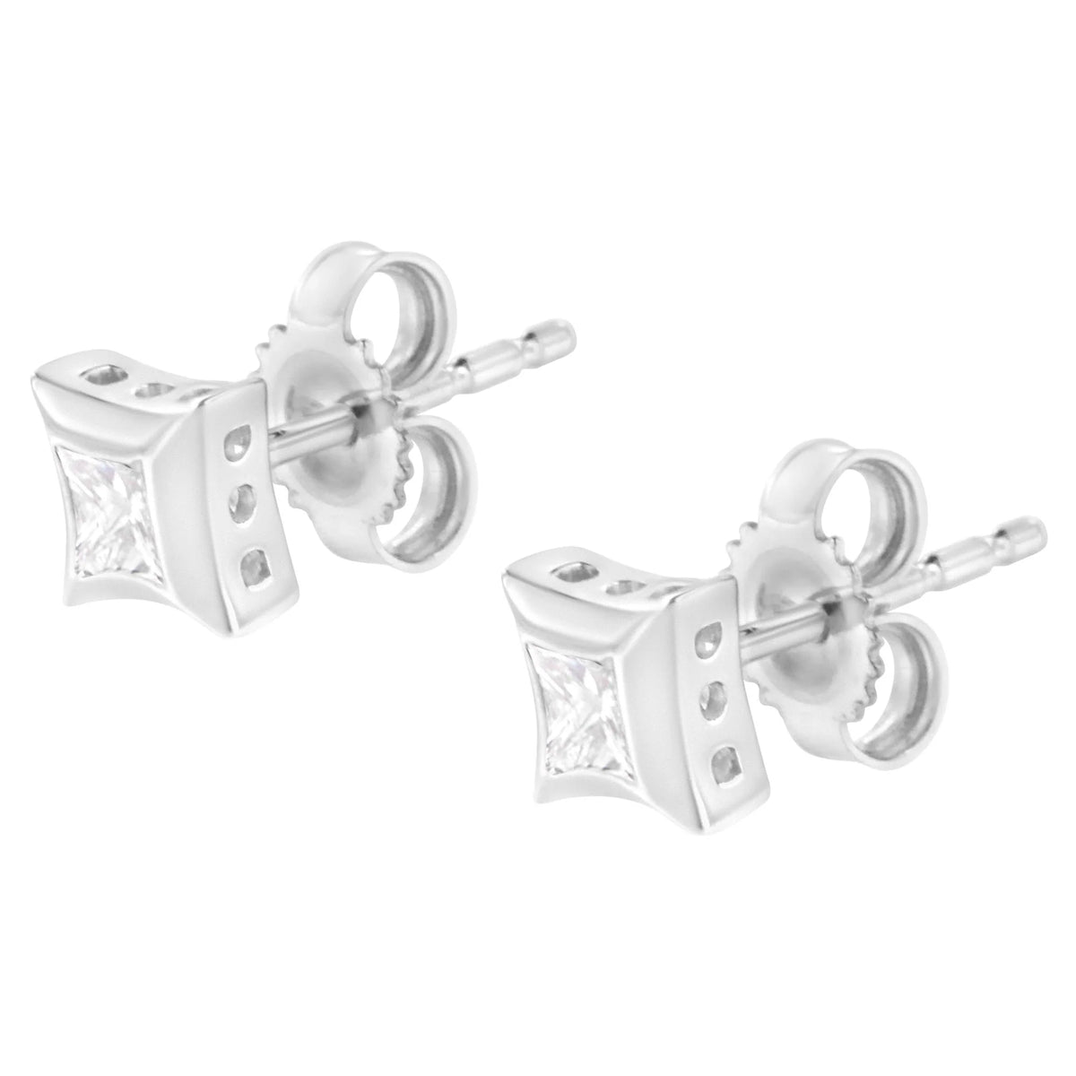 10K White Gold 1/3 Cttw Invisible Set Style Princess-Cut Diamond Stud Earrings (H-I Color, SI2-I1 Clarity)