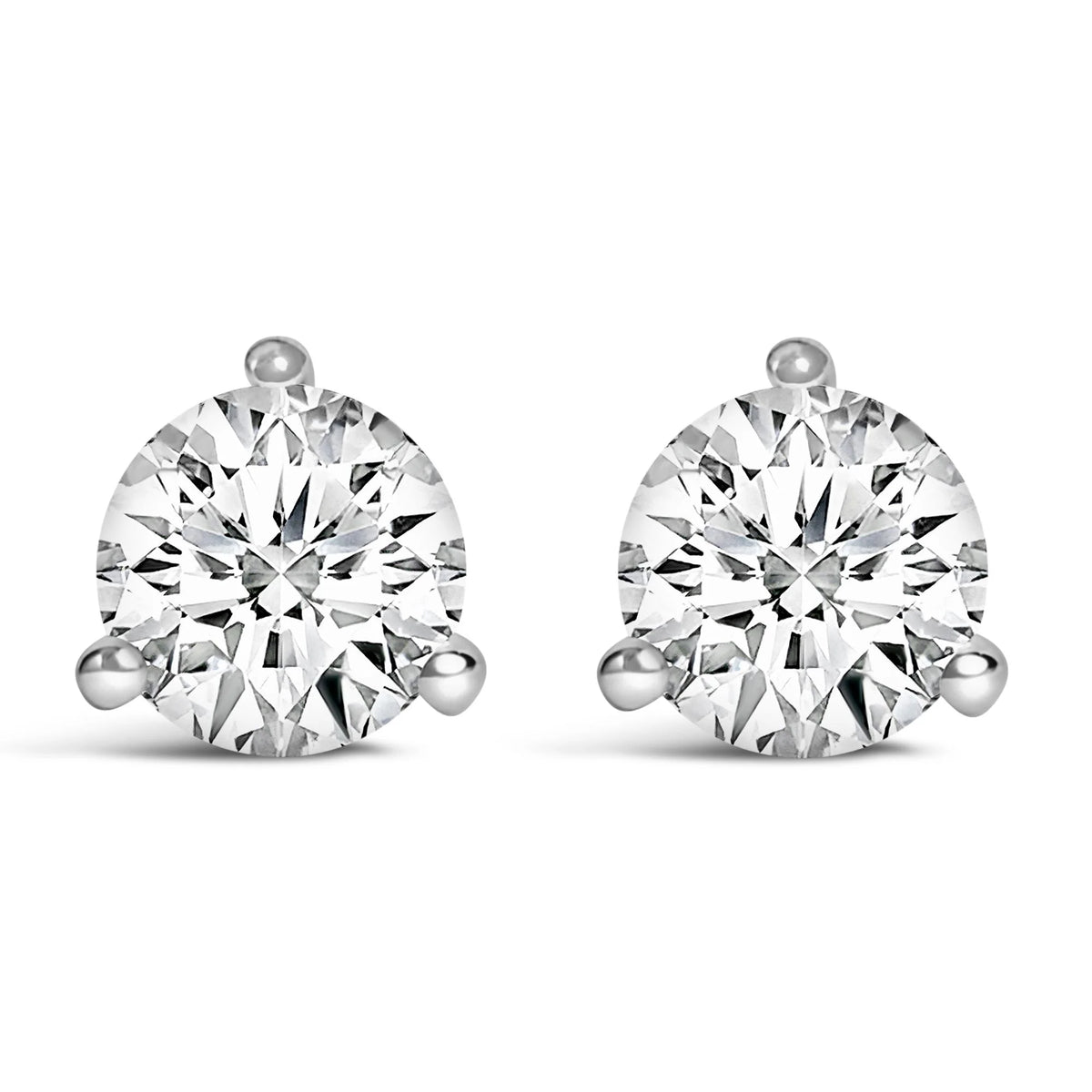 14K White Gold 3-Prong Martini Set Brilliant Round-Cut Solitaire Lab Grown Diamond Screwback Stud Earrings (F-G Color, VS1-VS2 Clarity)