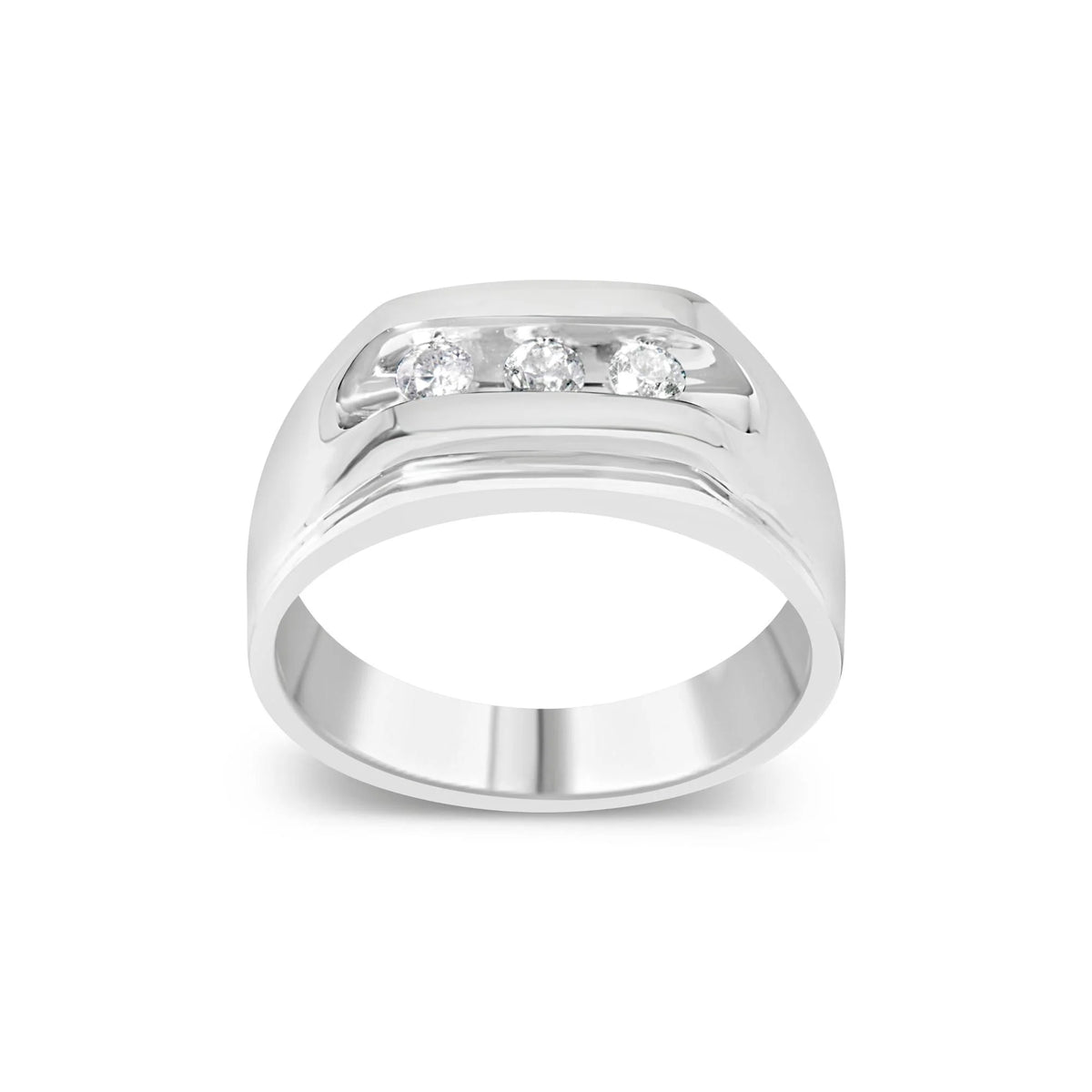 Men&#39;s .925 Sterling Silver 1/3 Cttw Diamond Channel Set 3 Stone Ring Band (I-J Color, I3 Clarity)