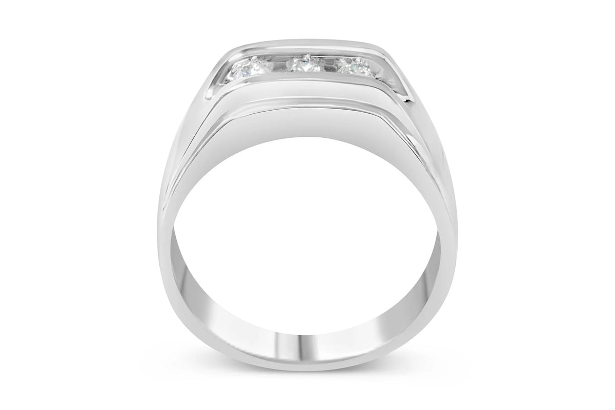 Men&#39;s .925 Sterling Silver 1/3 Cttw Diamond Channel Set 3 Stone Ring Band (I-J Color, I3 Clarity)