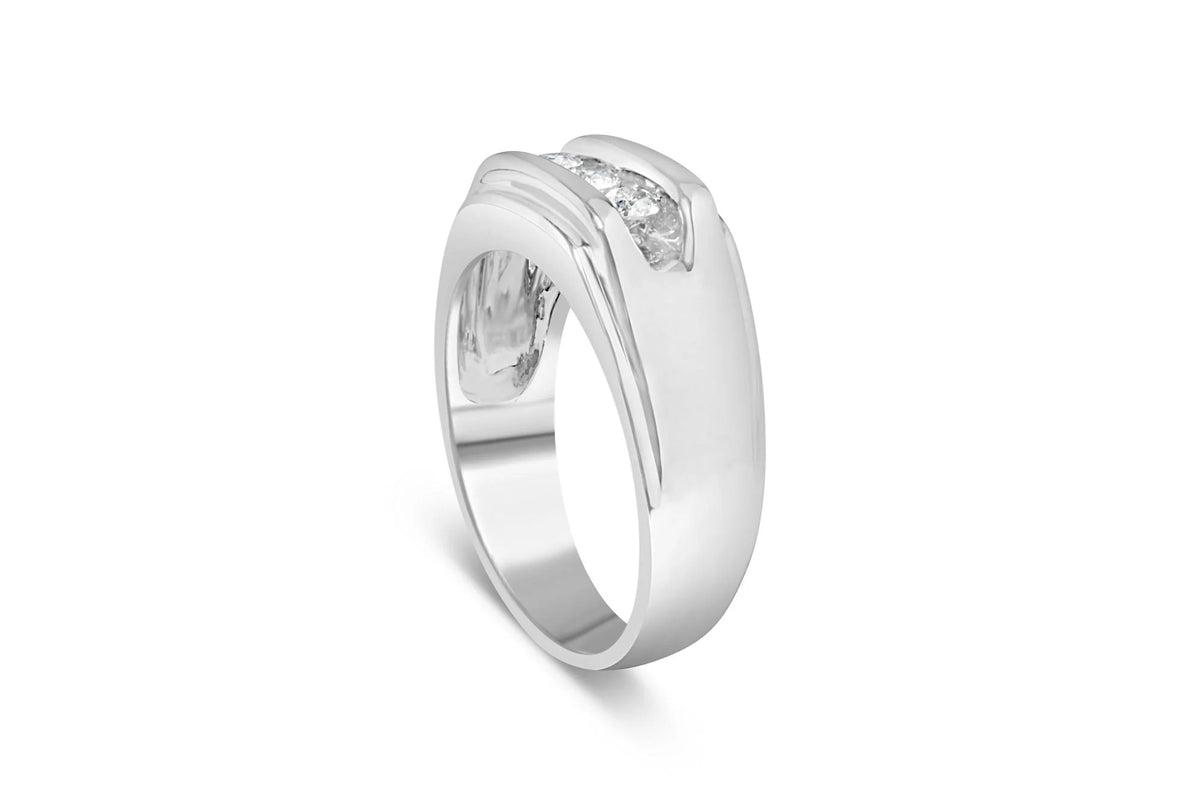 Men&#39;s .925 Sterling Silver 1/3 Cttw Diamond Channel Set 3 Stone Ring Band (I-J Color, I3 Clarity)