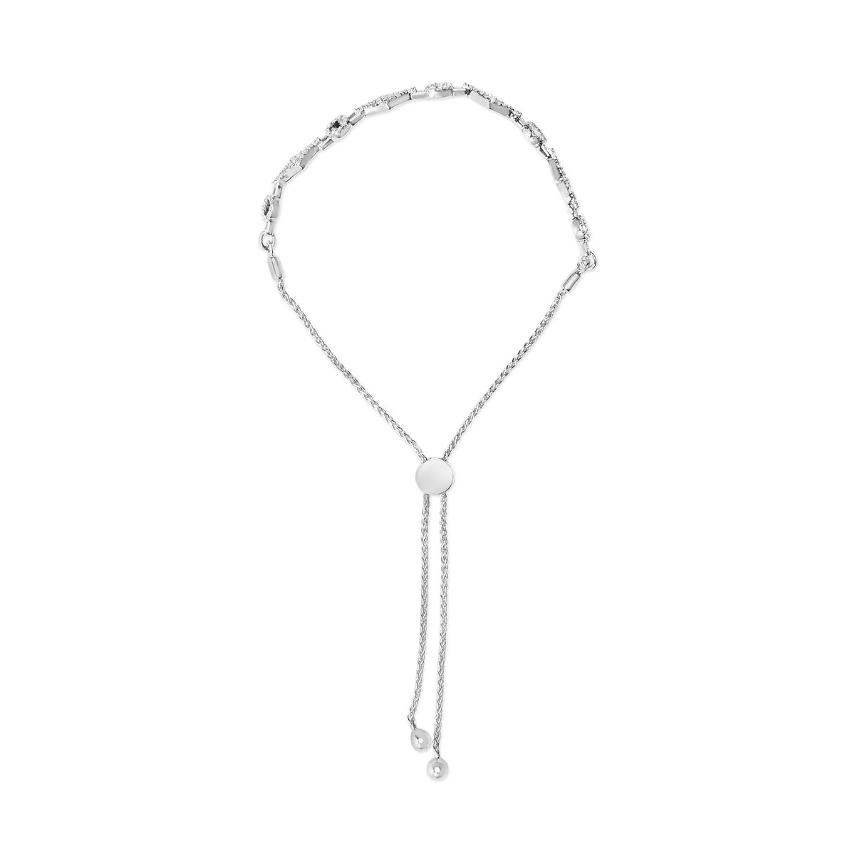 .925 Sterling Silver 1/2 Cttw Diamond Alternating Circle and Kite Link Adjustable Bolo Bracelet (I-J Color, I3 Clarity) - 4&quot; to 10&quot; Inches