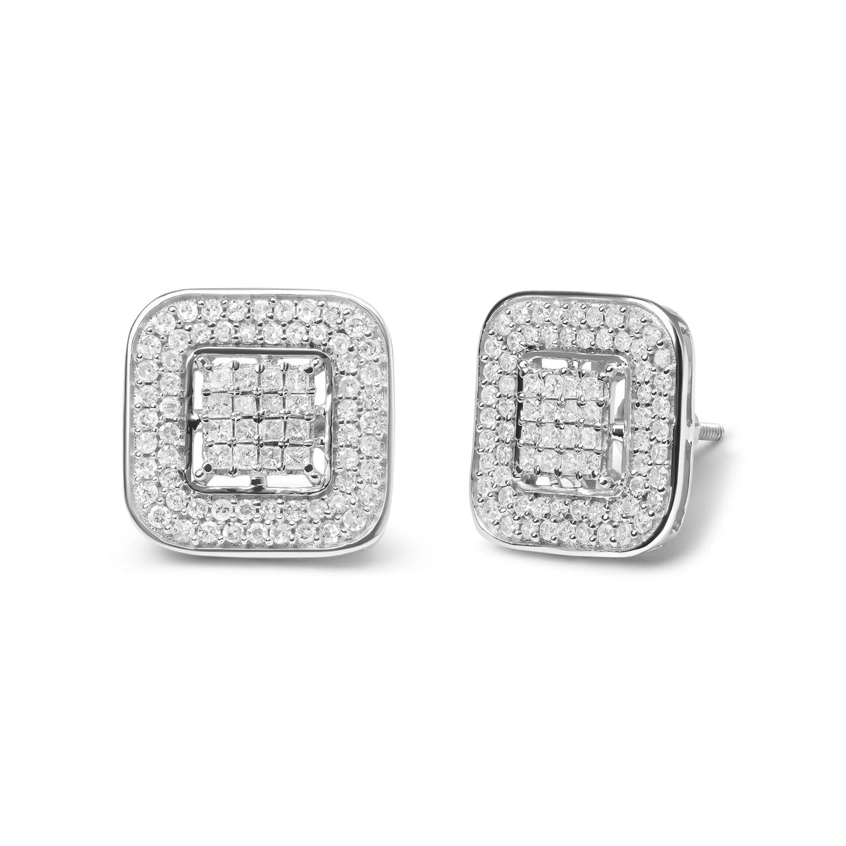 10K White Gold 1.0 Cttw Round and Princess Cut Diamond Composite Open Halo Stud Earrings (H-I Color, SI1-SI2 Clarity)