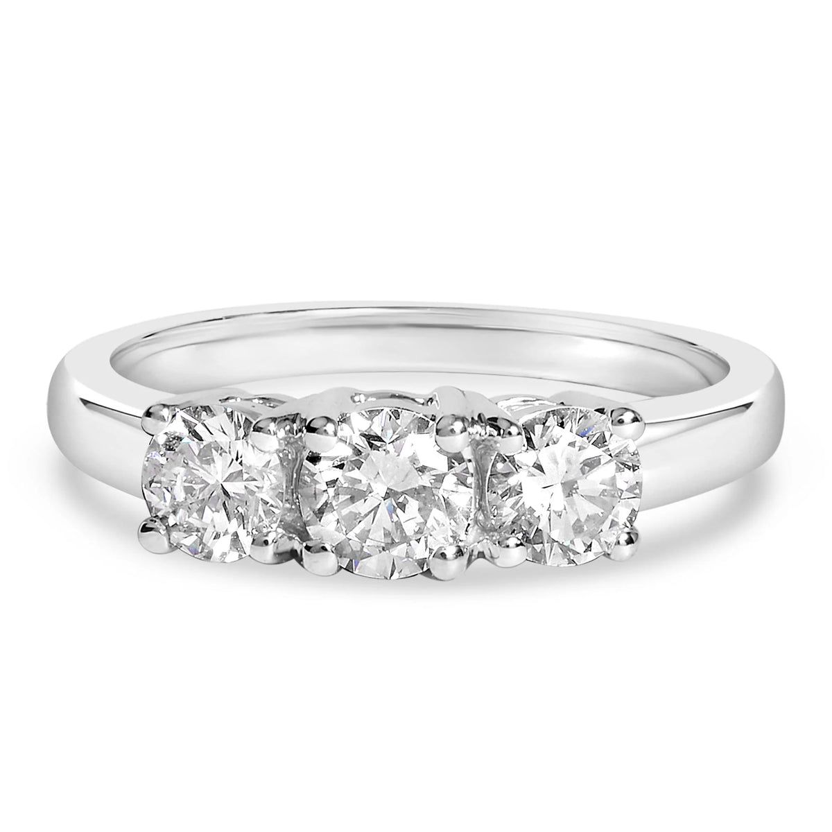 14K White Gold 1.0 Cttw Round Lab Grown Diamond 3 Stone Ring (F-G Color, VS1-VS2 Clarity)