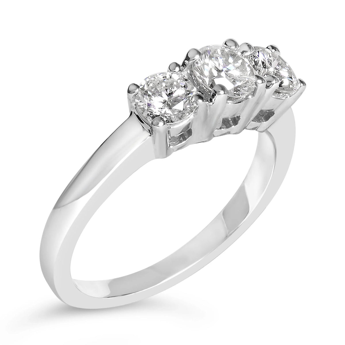 14K White Gold 1.0 Cttw Round Lab Grown Diamond 3 Stone Ring (F-G Color, VS1-VS2 Clarity)