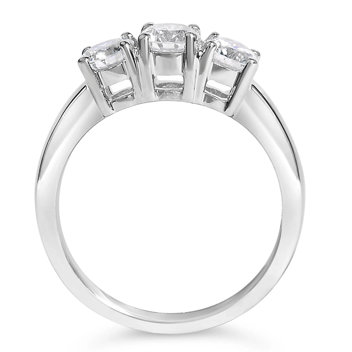 14K White Gold 1.0 Cttw Round Lab Grown Diamond 3 Stone Ring (F-G Color, VS1-VS2 Clarity)