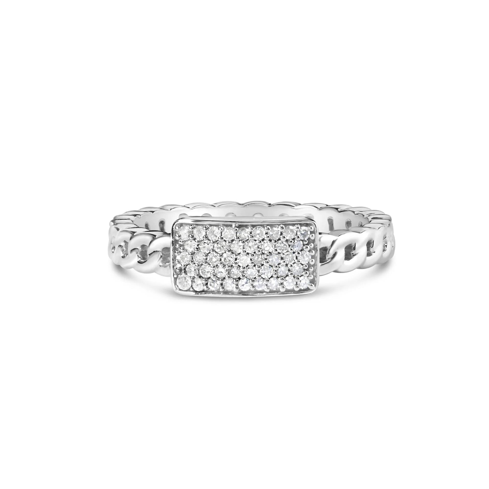 .925 Sterling Silver 1/5 Cttw Diamond ID and Cuban Link Band Ring (I-J Color, I2-I3 Clarity)