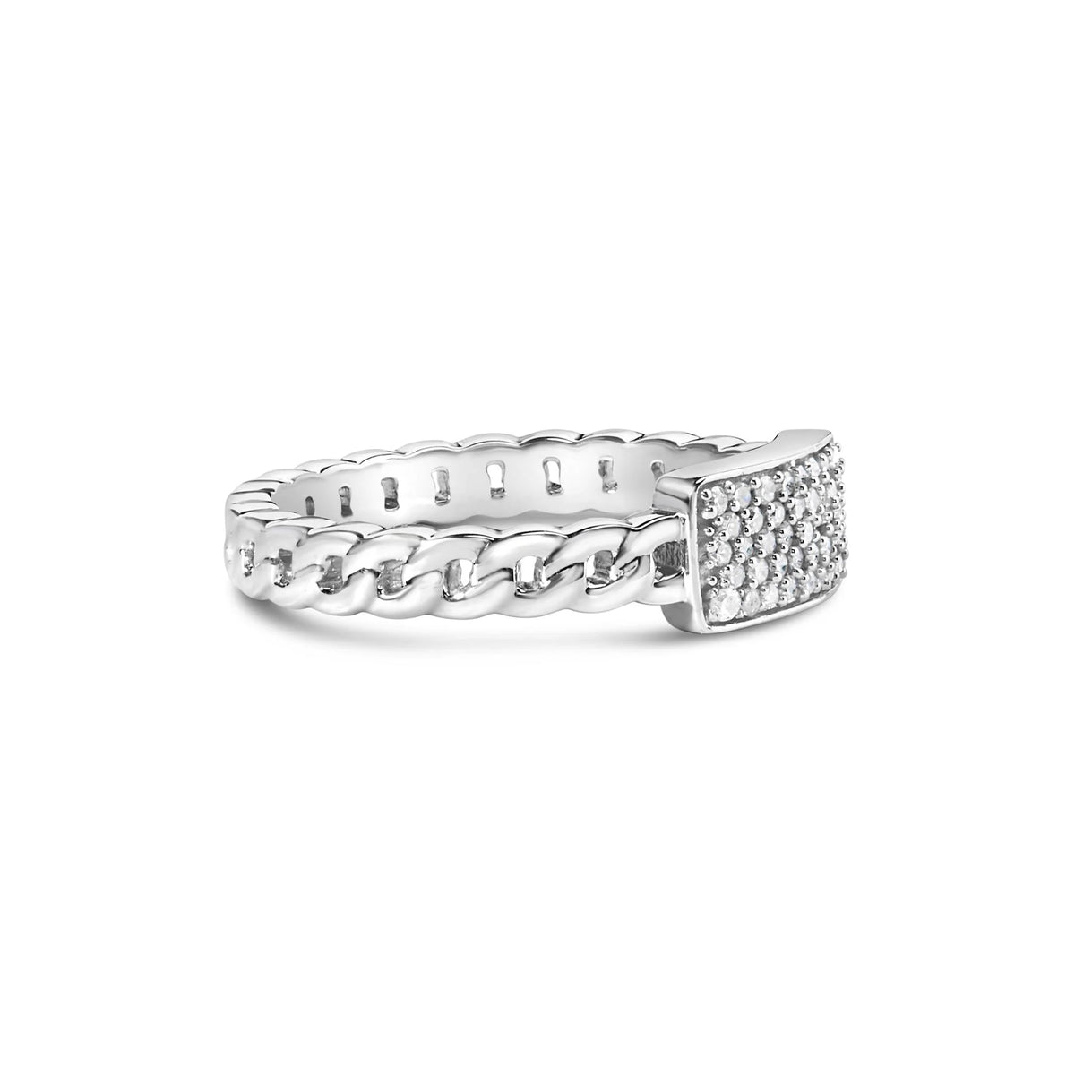 .925 Sterling Silver 1/5 Cttw Diamond ID and Cuban Link Band Ring (I-J Color, I2-I3 Clarity)