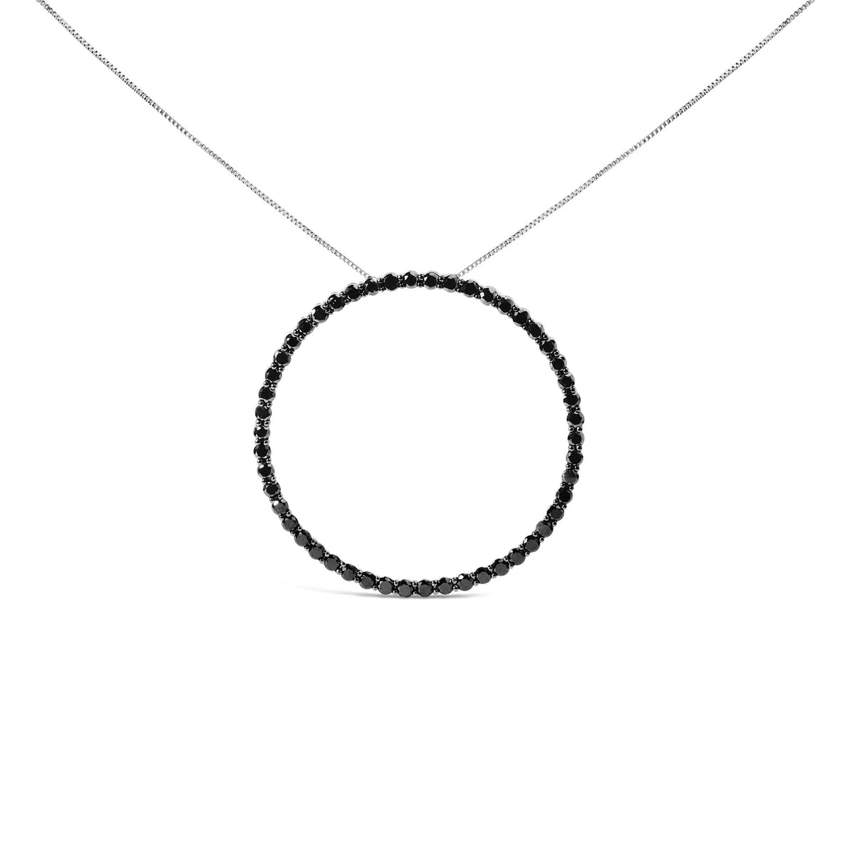 .925 Sterling Silver Black Diamond Open Hoop Circle 18&quot; Pendant Necklace (Black Color, I2-I3 Clarity)