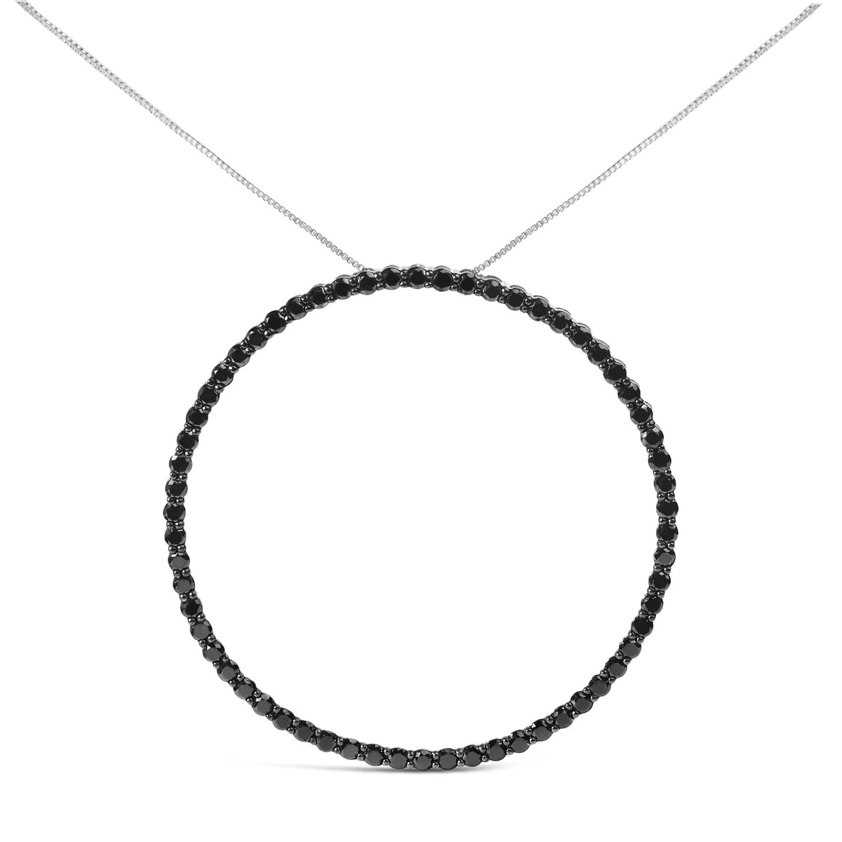 .925 Sterling Silver Black Diamond Open Hoop Circle 18&quot; Pendant Necklace (Black Color, I2-I3 Clarity)