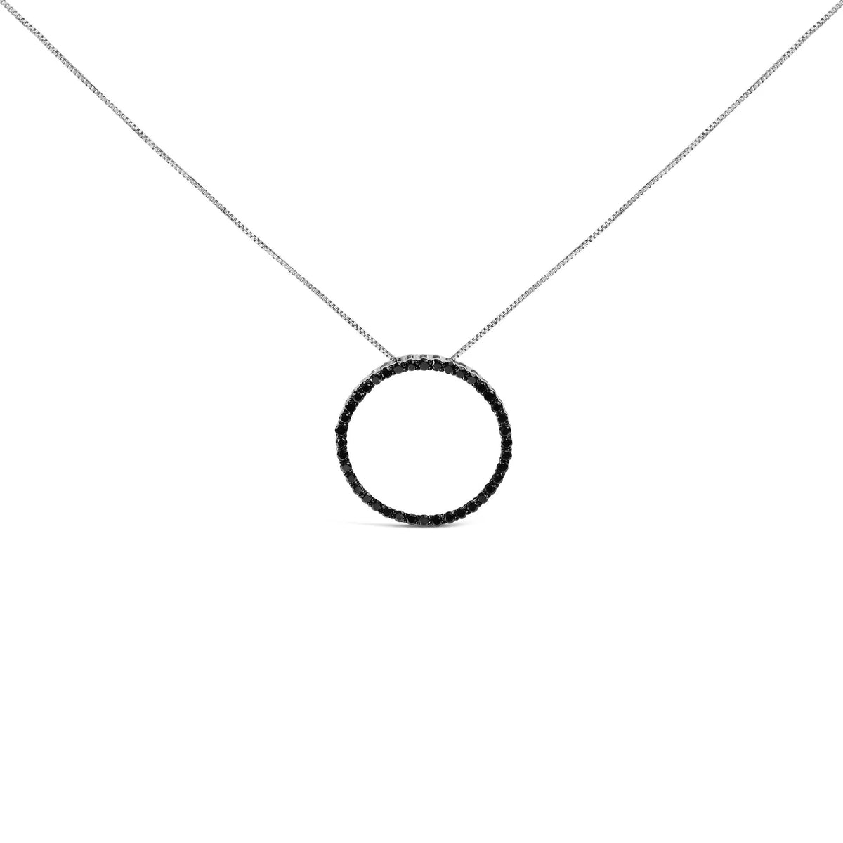 .925 Sterling Silver Black Diamond Open Hoop Circle 18&quot; Pendant Necklace (Black Color, I2-I3 Clarity)