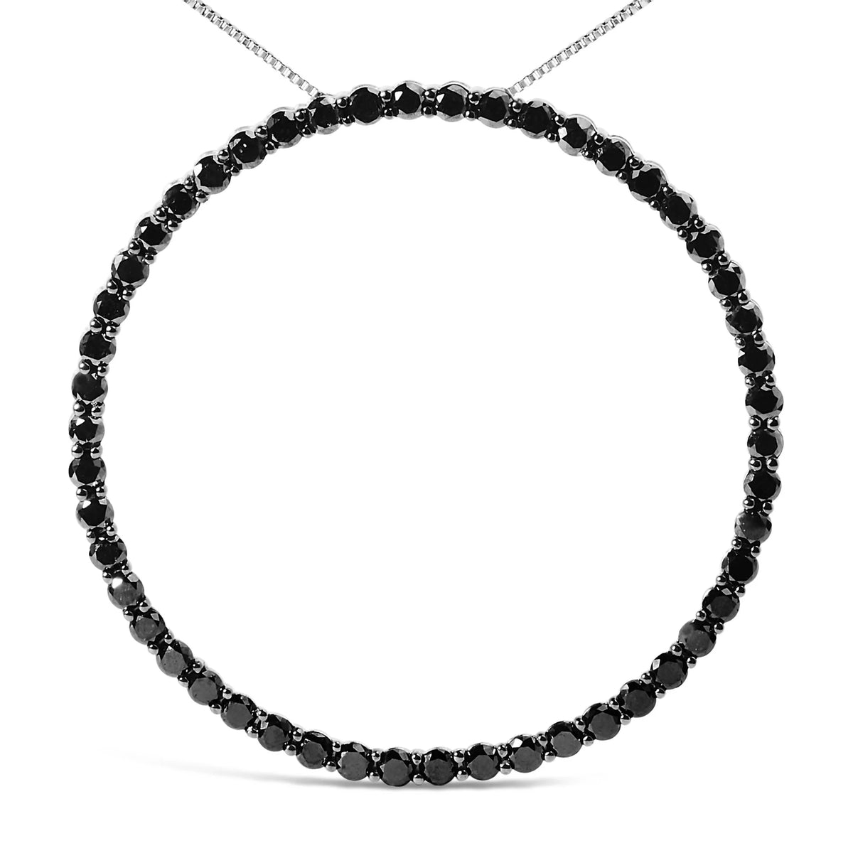 .925 Sterling Silver Black Diamond Open Hoop Circle 18&quot; Pendant Necklace (Black Color, I2-I3 Clarity)