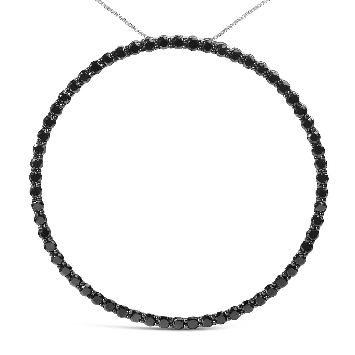 .925 Sterling Silver Black Diamond Open Hoop Circle 18&quot; Pendant Necklace (Black Color, I2-I3 Clarity)