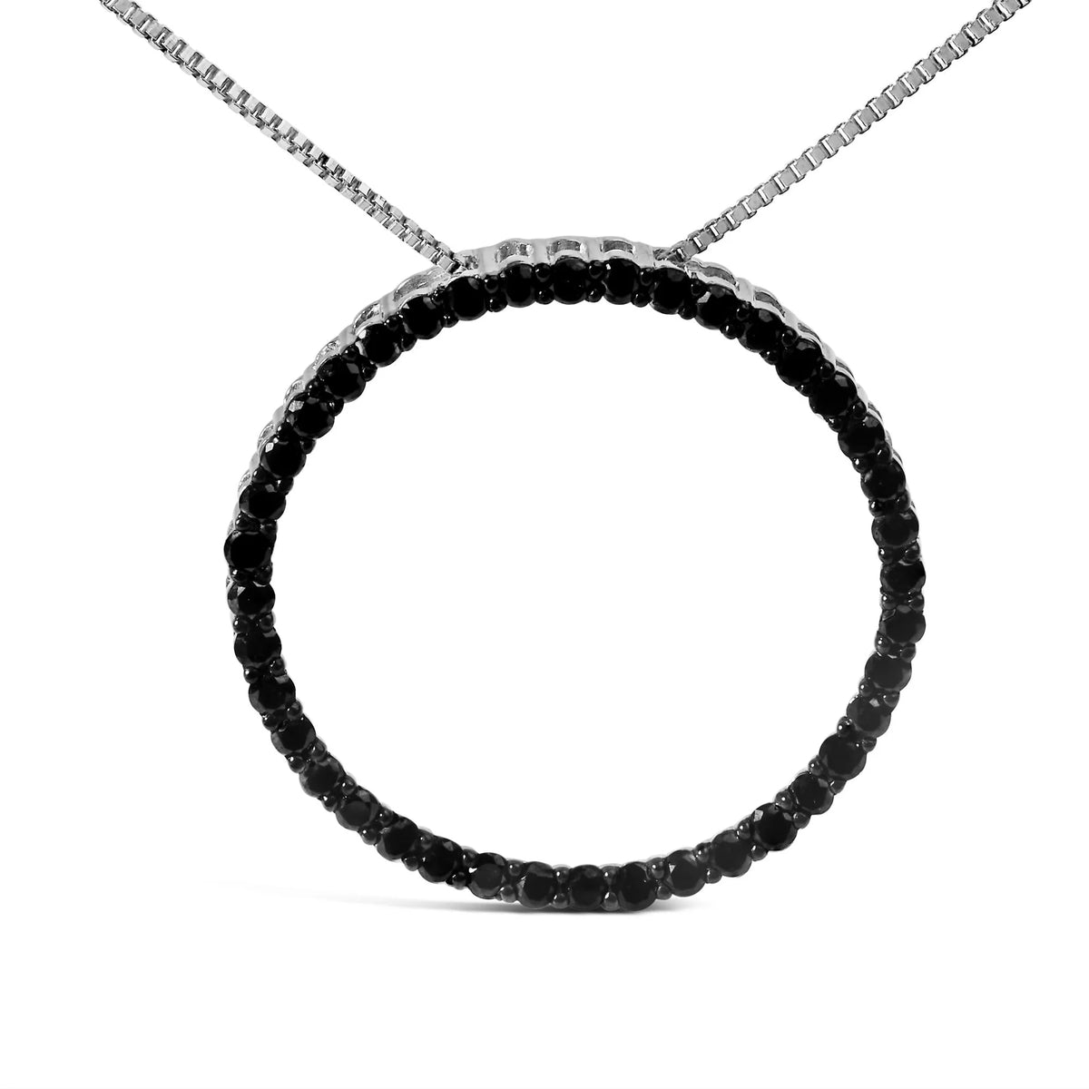 .925 Sterling Silver Black Diamond Open Hoop Circle 18&quot; Pendant Necklace (Black Color, I2-I3 Clarity)