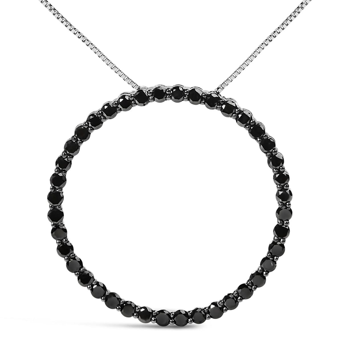 .925 Sterling Silver Black Diamond Open Hoop Circle 18&quot; Pendant Necklace (Black Color, I2-I3 Clarity)