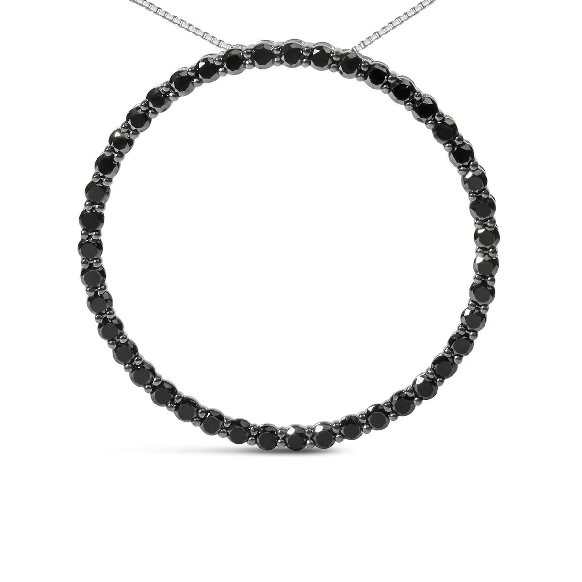 .925 Sterling Silver Black Diamond Open Hoop Circle 18&quot; Pendant Necklace (Black Color, I2-I3 Clarity)