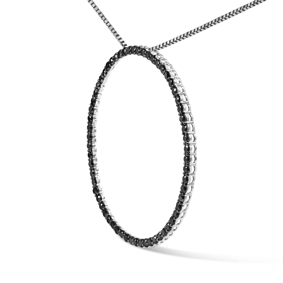 .925 Sterling Silver Black Diamond Open Hoop Circle 18&quot; Pendant Necklace (Black Color, I2-I3 Clarity)