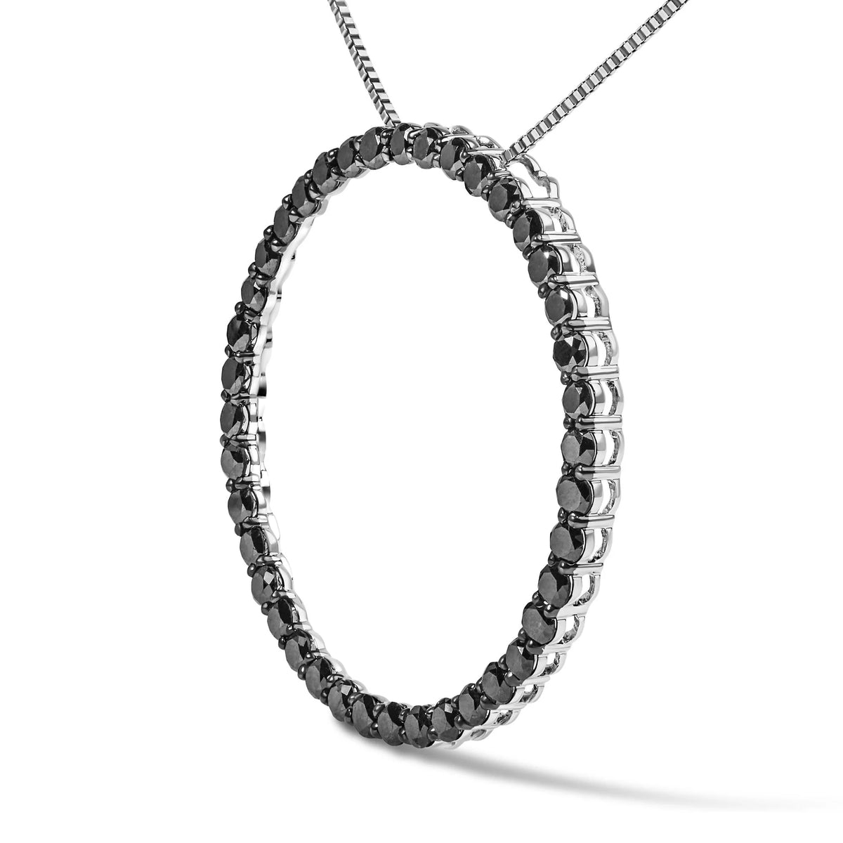 .925 Sterling Silver Black Diamond Open Hoop Circle 18&quot; Pendant Necklace (Black Color, I2-I3 Clarity)