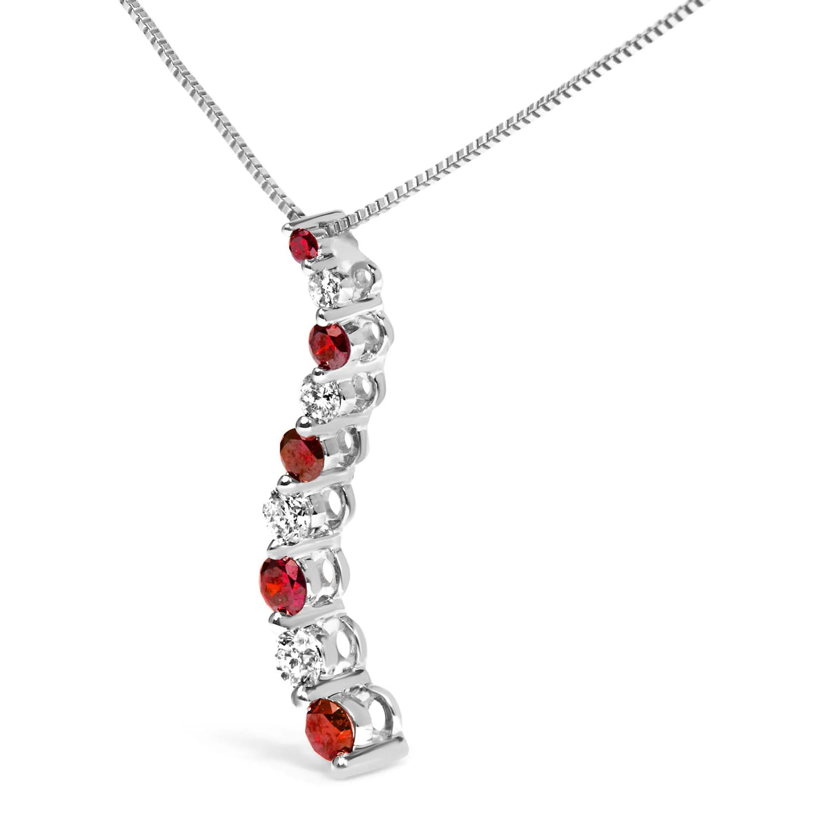 14K White Gold 1.0 Cttw Alternating Treated Red and White Diamond Journey 18&quot; Pendant Necklace (H-I Color, I1-I2 Clarity)