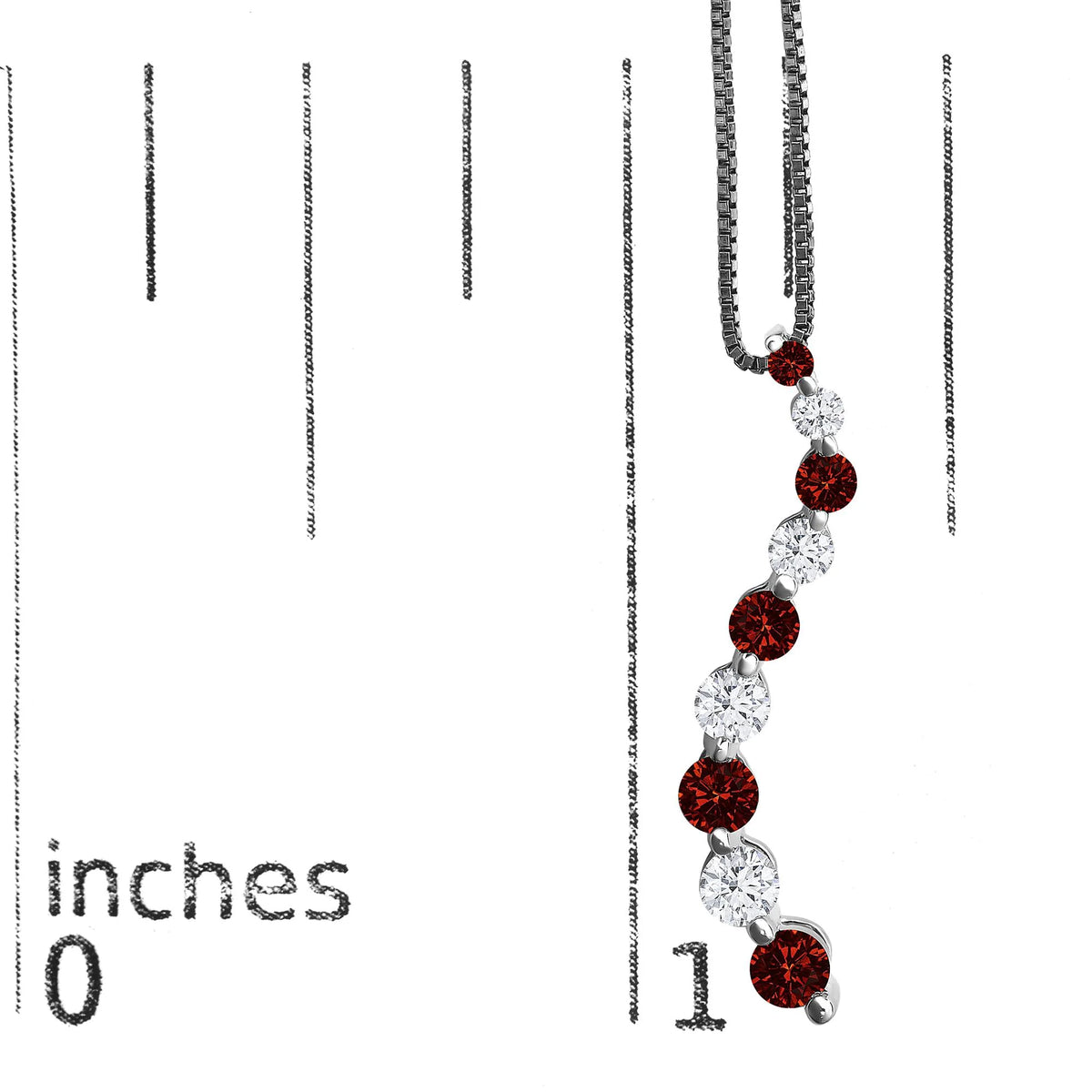 14K White Gold 1.0 Cttw Alternating Treated Red and White Diamond Journey 18&quot; Pendant Necklace (H-I Color, I1-I2 Clarity)