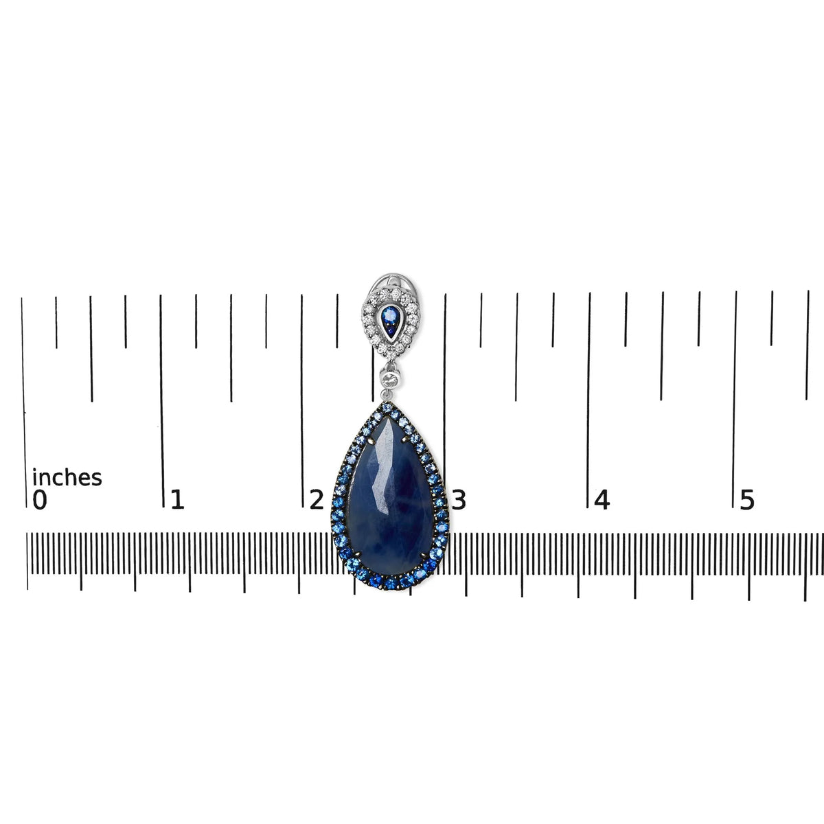 18K White Gold Earring 30x15MM Pear Shaped Blue Sapphire and Diamond Halo Drop and Dangle Earrings (F-G Color, VS1-VS2 Clarity)