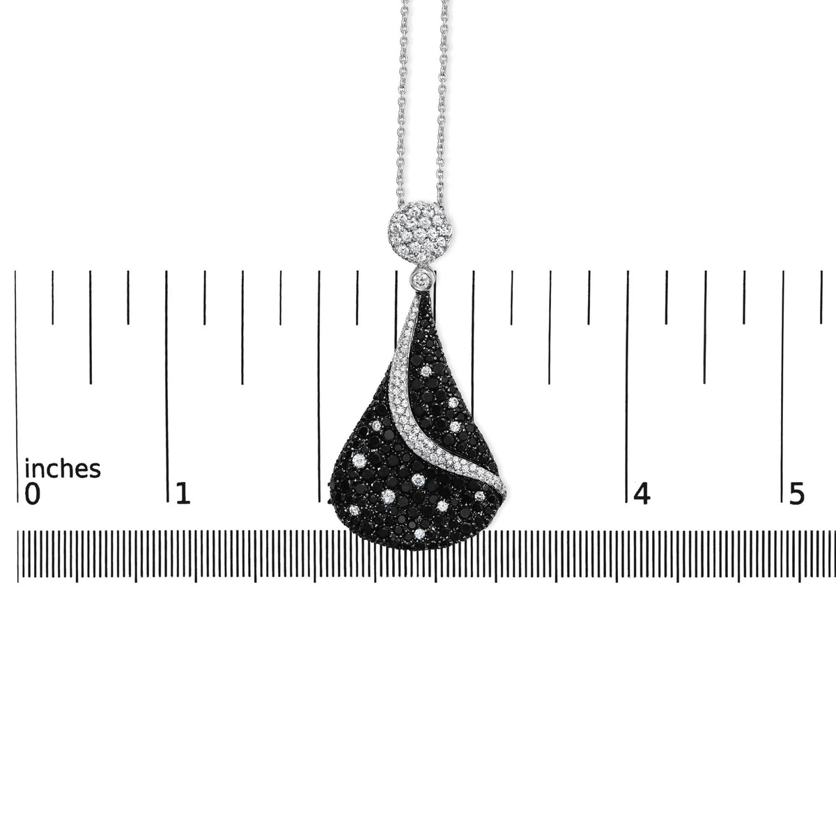 18K White Gold 6 1/3 Cttw Pave Set Black and White Diamond Teardrop Pendant Necklace (F-G Color, VS1-VS2 Clarity) - 18 Inches