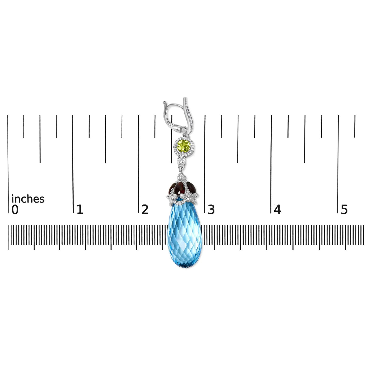 18K White Gold 1/2 Cttw Diamond and 22mm Blue Topaz and Garnet Drop and Dangle Earrings (F-G Color, VS1-VS2 Clarity)