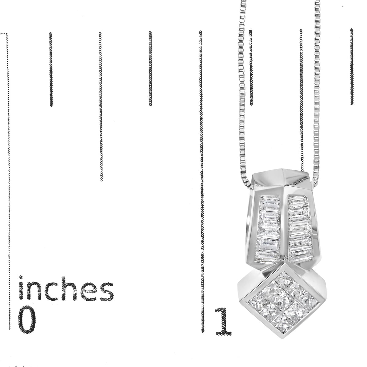 14K White Gold 1 1/2 Cttw Princess and Baguette Cut Diamond Multi-shape 18&quot; Pendant Necklace (G-H Color, VS1-VS2 Clarity)