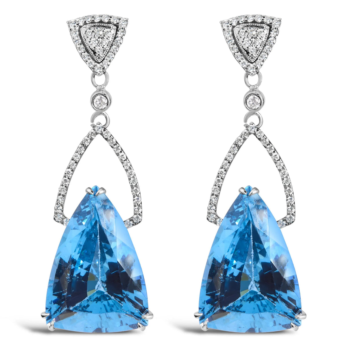 14K White Gold Earrings 4/5 Cttw Diamond and 18x11 MM Trillion Cut Blue Topaz Drop and Dangle Earrings (F-G Color, VS2-SI1 Clarity)