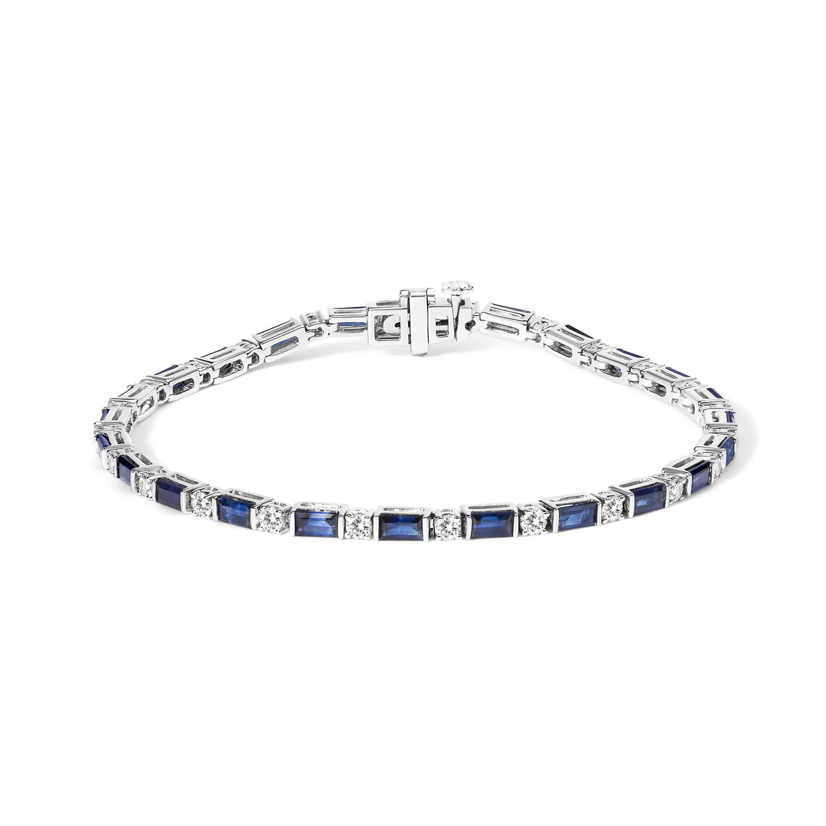 14K White Gold 1 1/10 Cttw Diamond and Blue Sapphire Alternating Link Tennis Bracelet (I-J Color, SI2-I1 Clarity) - 7&quot; Inches