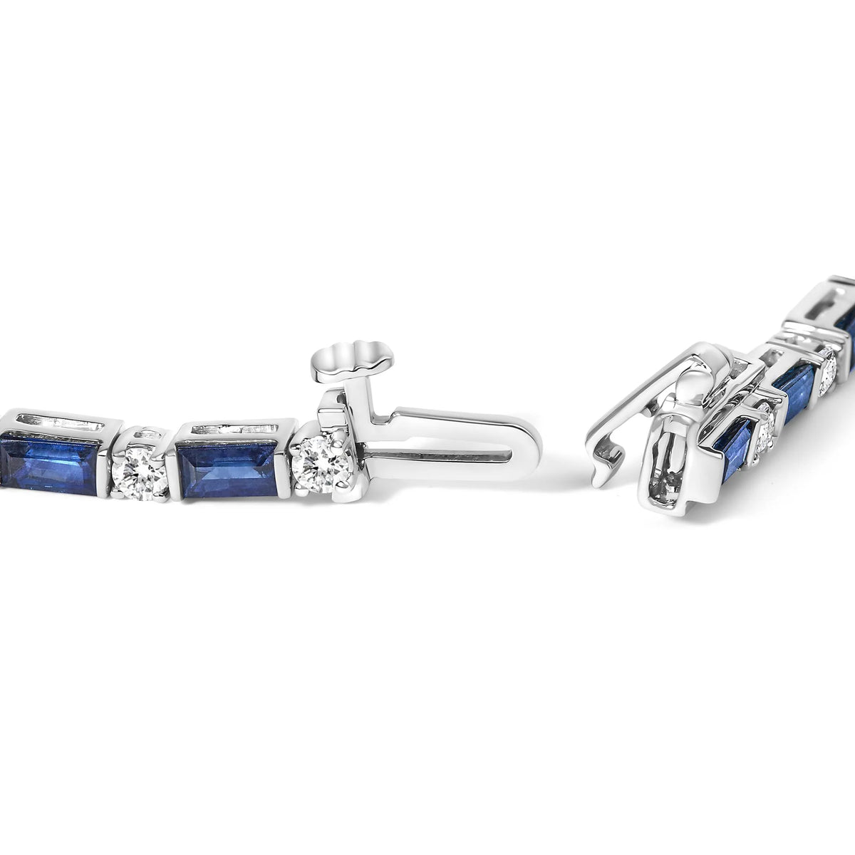 14K White Gold 1 1/10 Cttw Diamond and Blue Sapphire Alternating Link Tennis Bracelet (I-J Color, SI2-I1 Clarity) - 7&quot; Inches