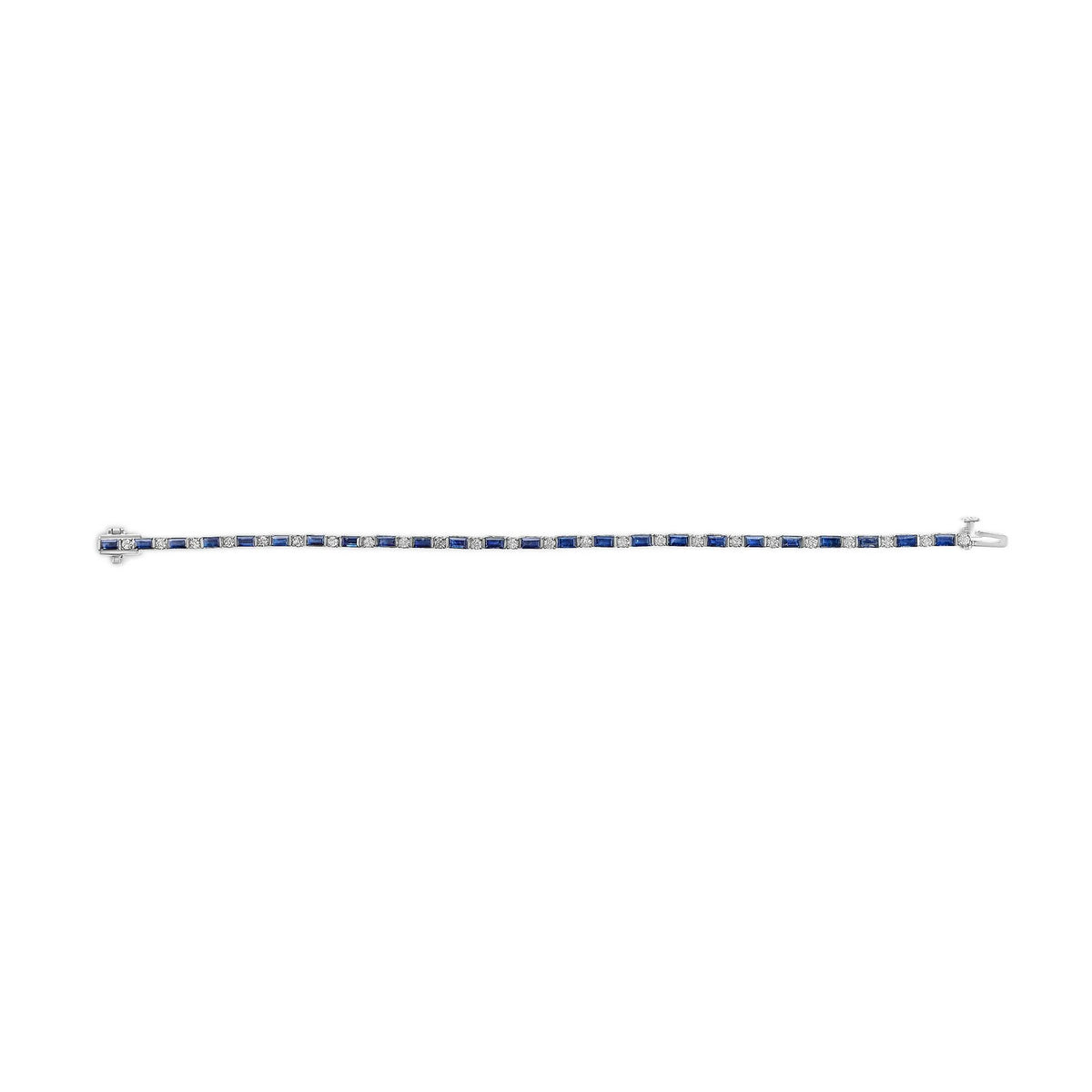 14K White Gold 1 1/10 Cttw Diamond and Blue Sapphire Alternating Link Tennis Bracelet (I-J Color, SI2-I1 Clarity) - 7&quot; Inches