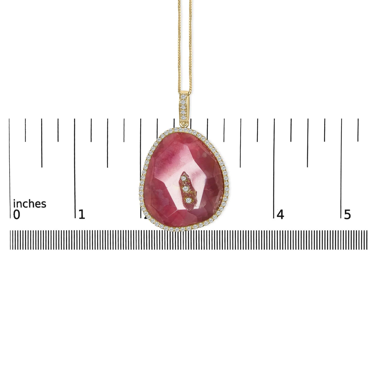 18K Yellow Gold 42.0 Cttw Pink Quartz Crystal Geode and 1.0 Cttw Diamond Halo 18&quot; Pendant Necklace (F-G Color, VS1-VS2 Clarity)