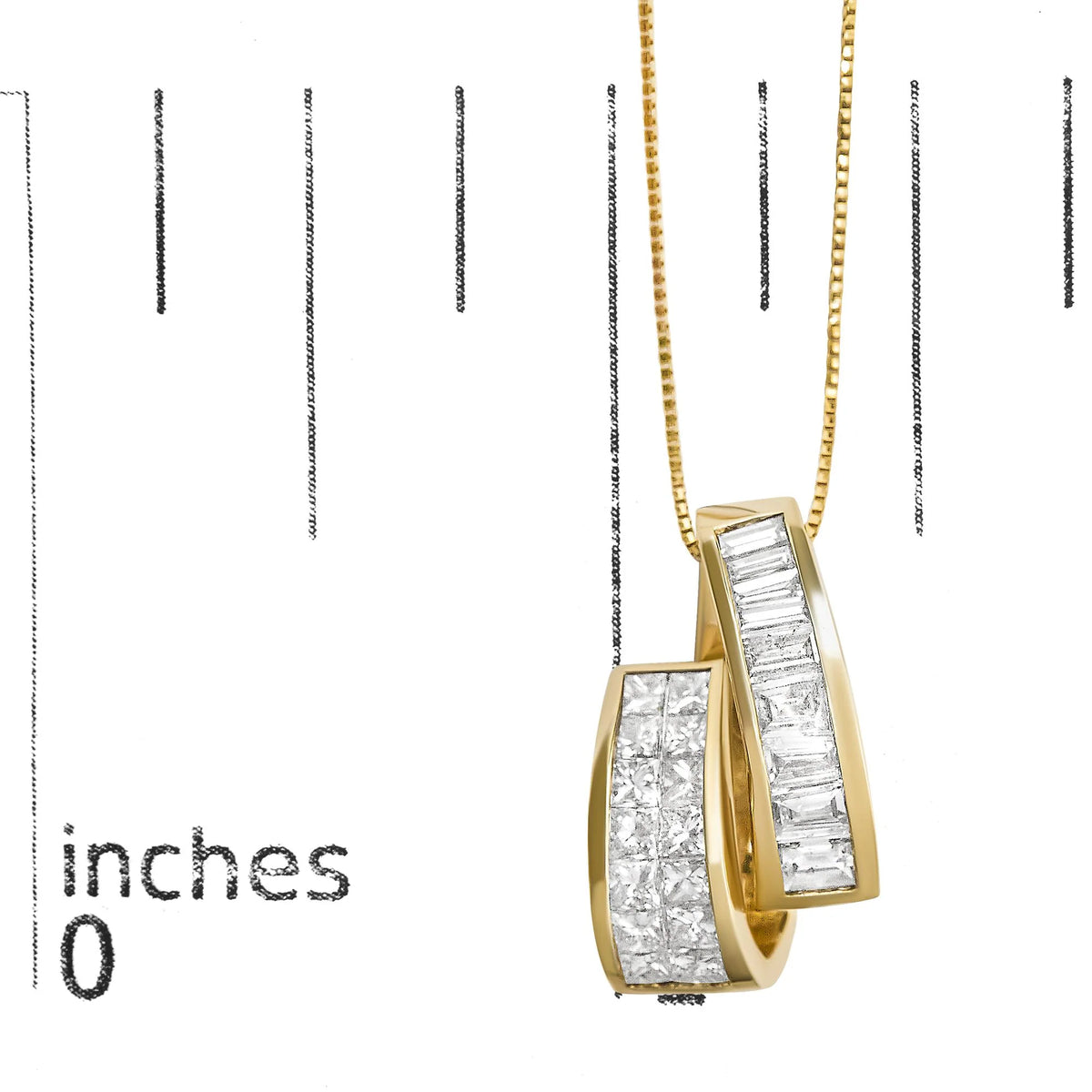 14K Yellow Gold 1 5/8 Cttw Princess and Baguette Diamond Duo Bar Pendant Necklace (G-H Color, VS2-SI1 Clarity) - 18&quot;