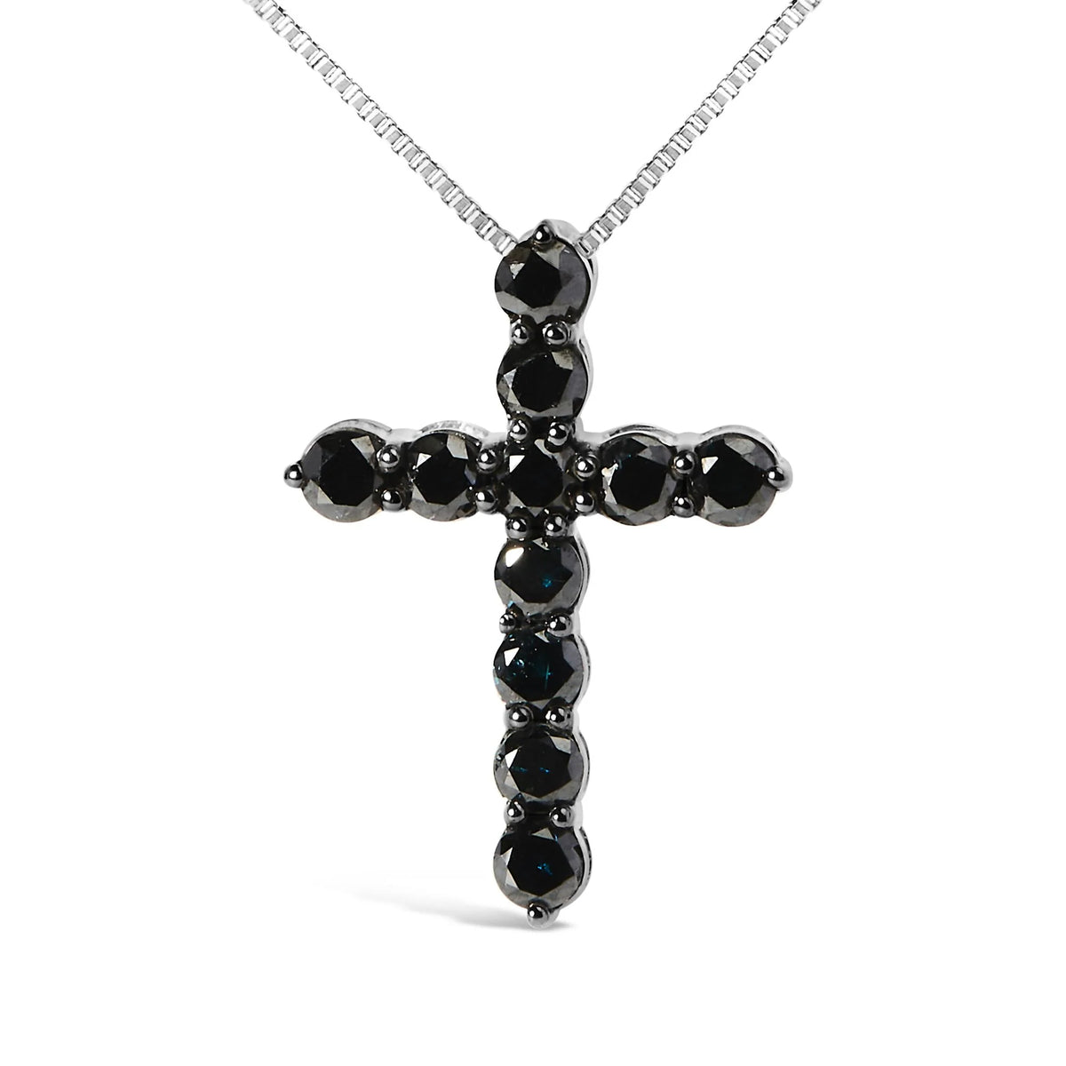 .925 Sterling Silver and Black Rhodium 1.0 Cttw Black Diamond Cross Pendant Necklace (Black Color, I2-I3 Clarity) - 18&quot; Inches