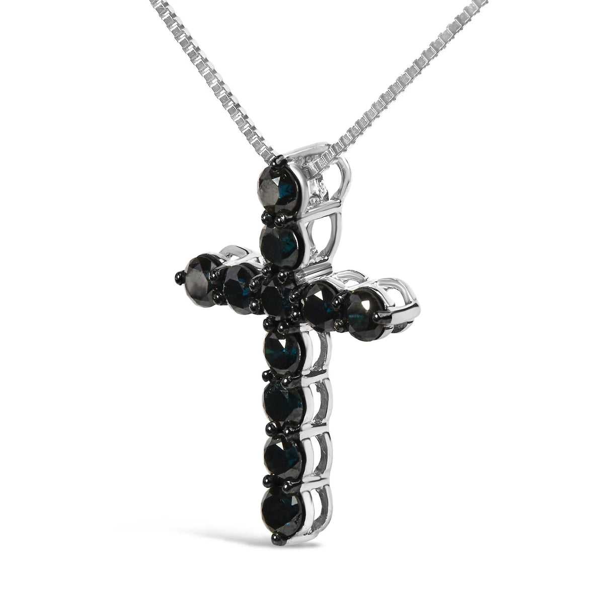 .925 Sterling Silver and Black Rhodium 1.0 Cttw Black Diamond Cross Pendant Necklace (Black Color, I2-I3 Clarity) - 18&quot; Inches